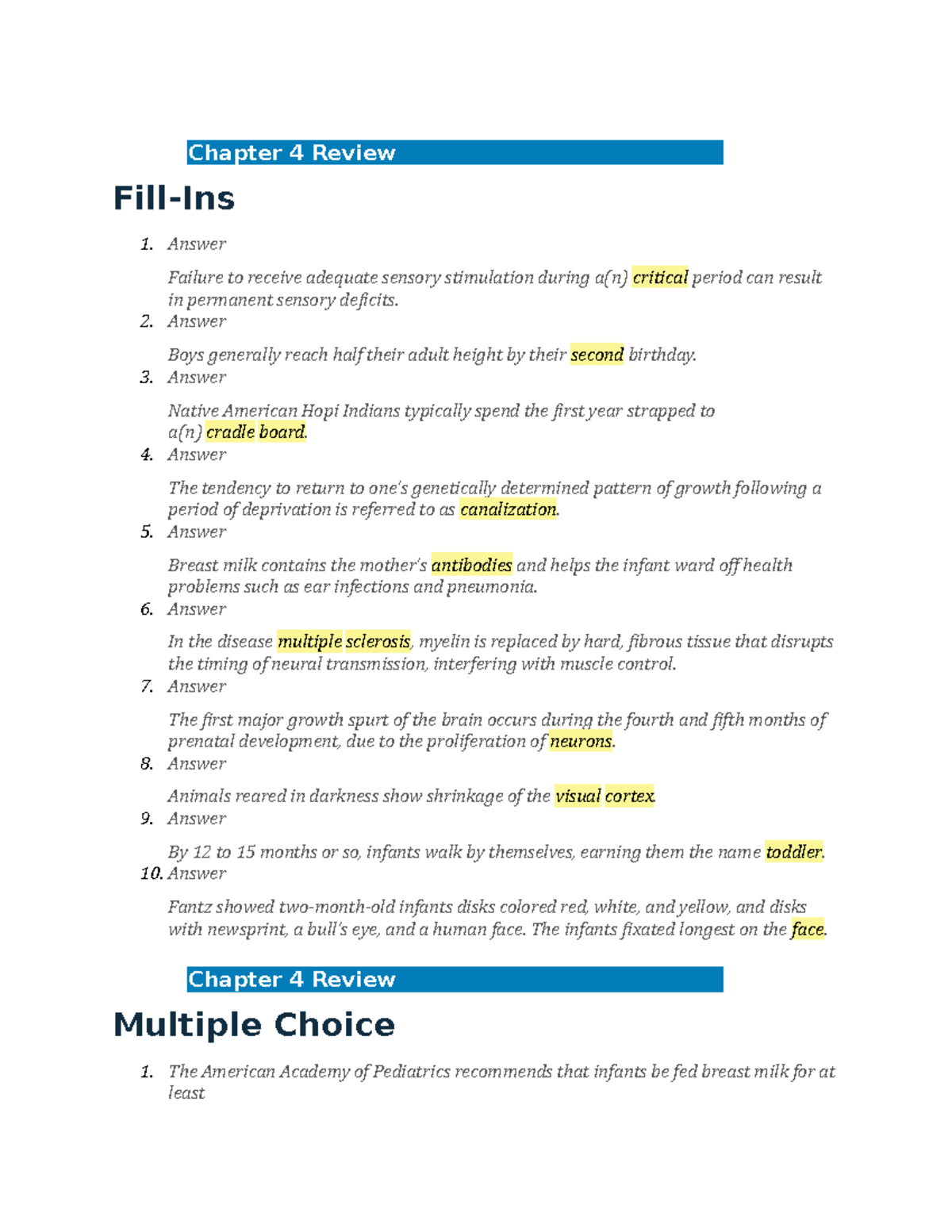 CH 4 Lifespan - Midterm - Chapter 4 Review Fill-Ins Answer Failure To ...