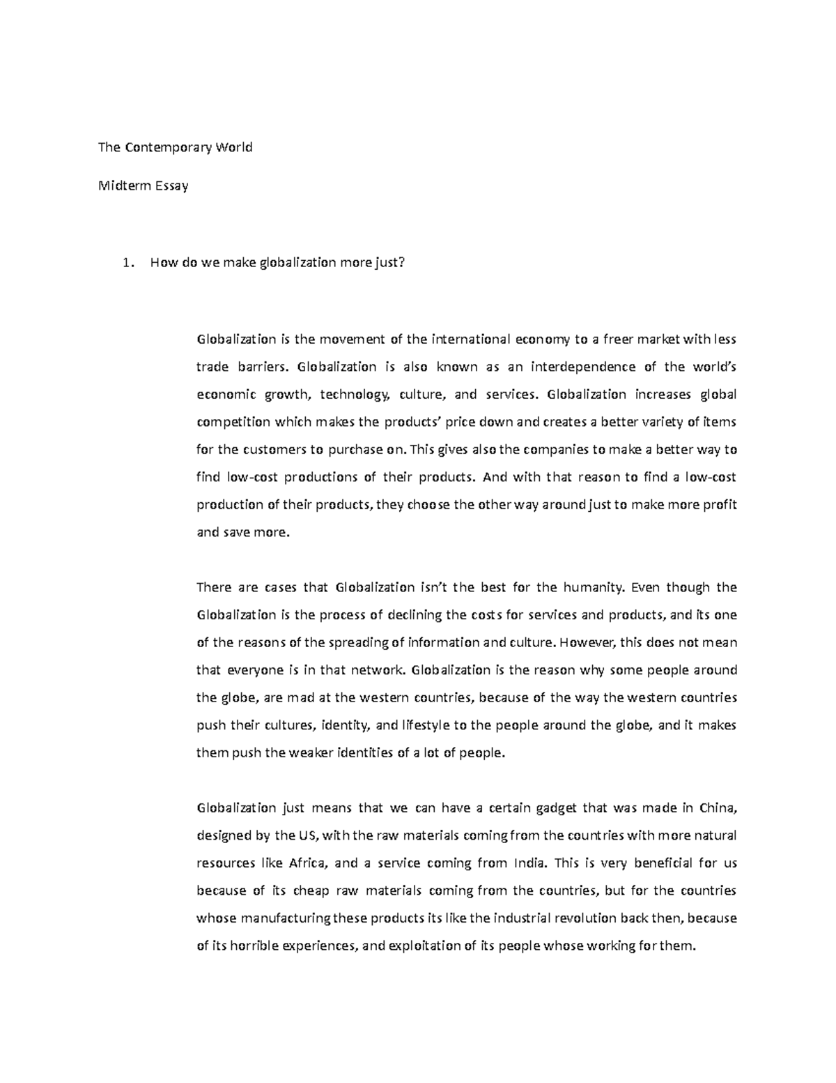 globalization of markets css essay