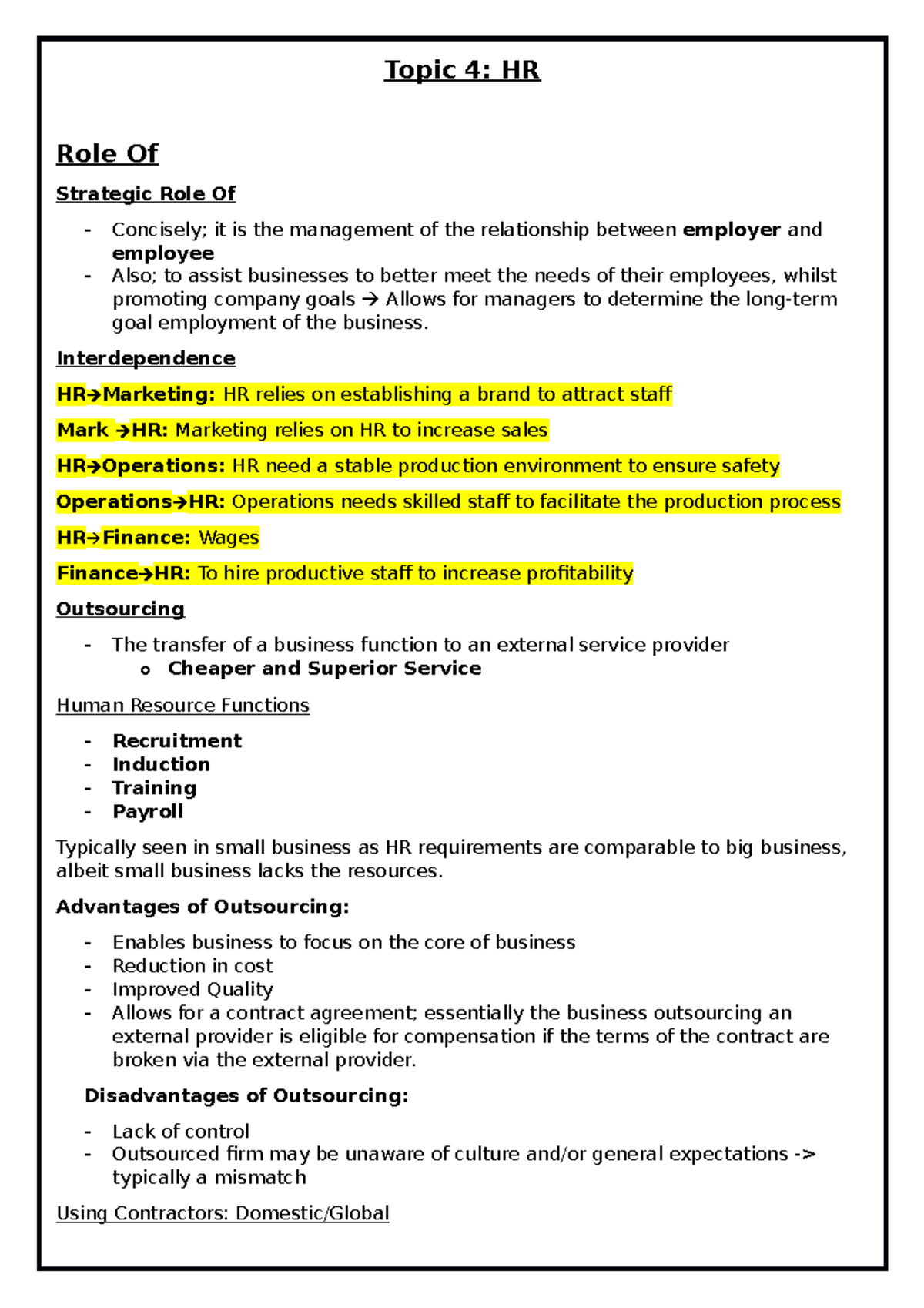 Topic 4 - urf - Topic 4: HR Role Of Strategic Role Of - Concisely; it ...