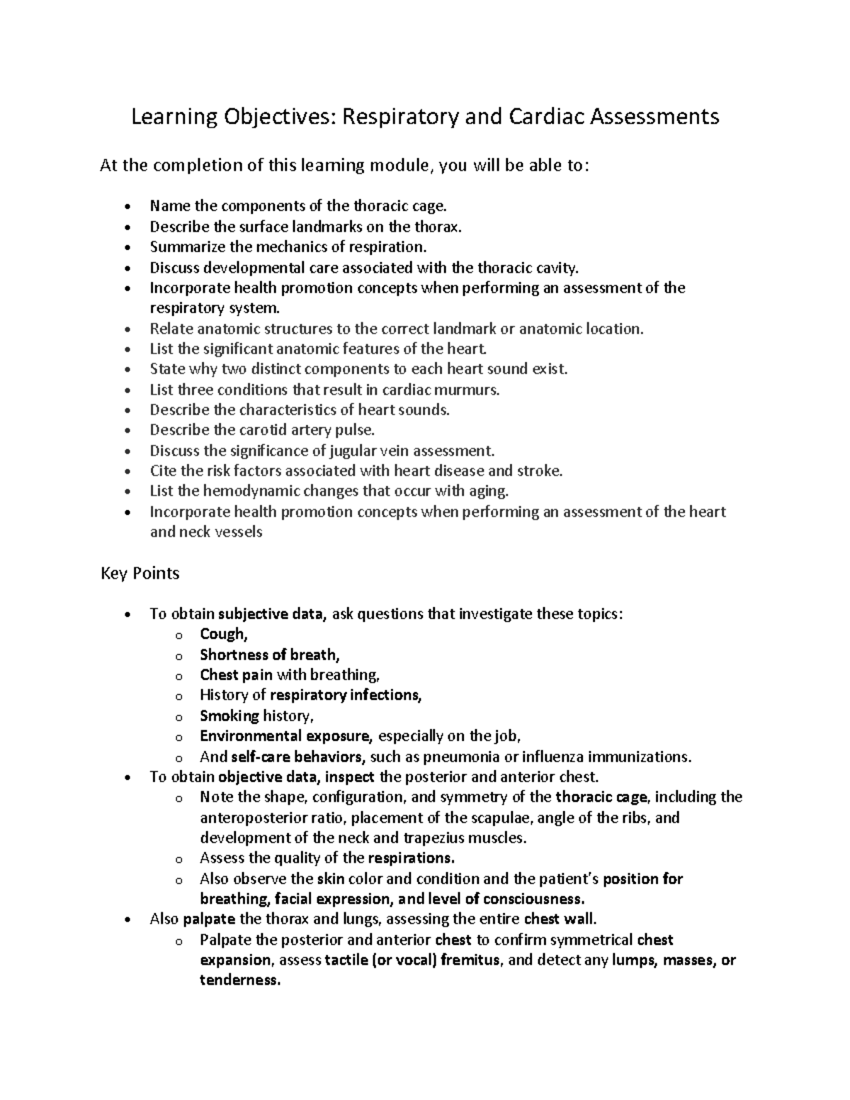 Module 3 Learning Objectives - Learning Objectives: Respiratory and ...