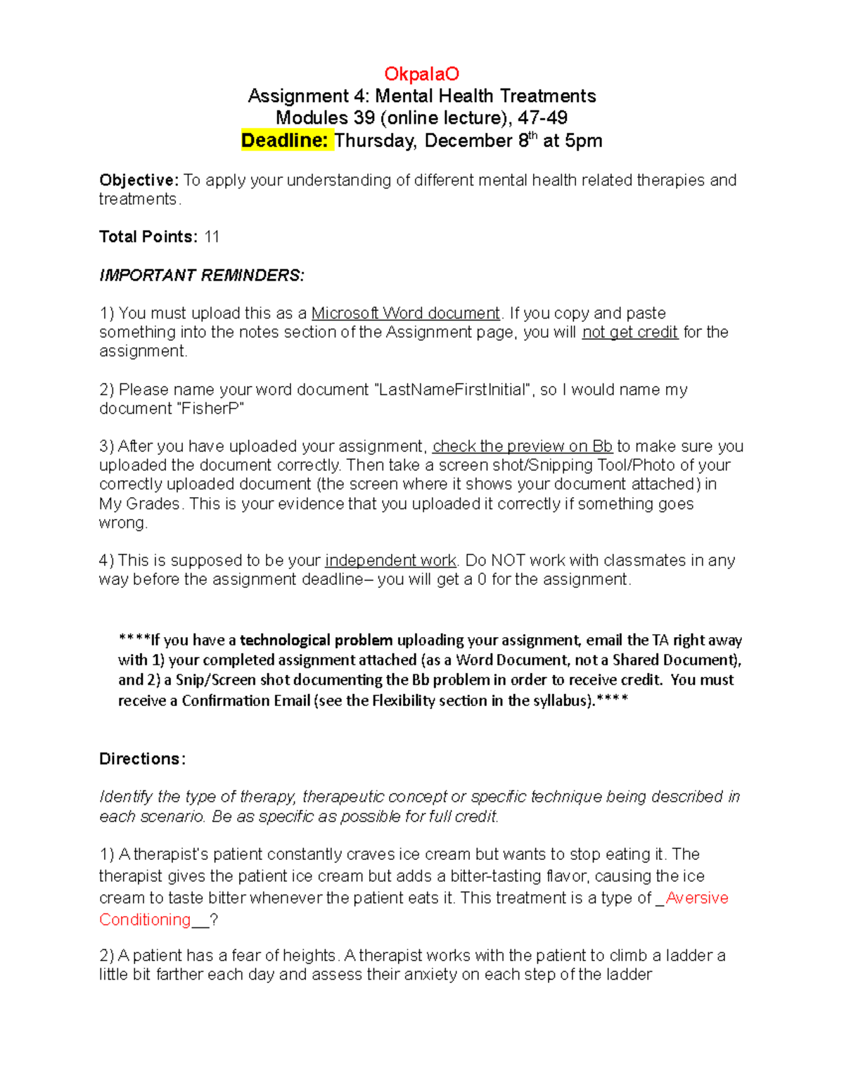 mental health disorders assignment