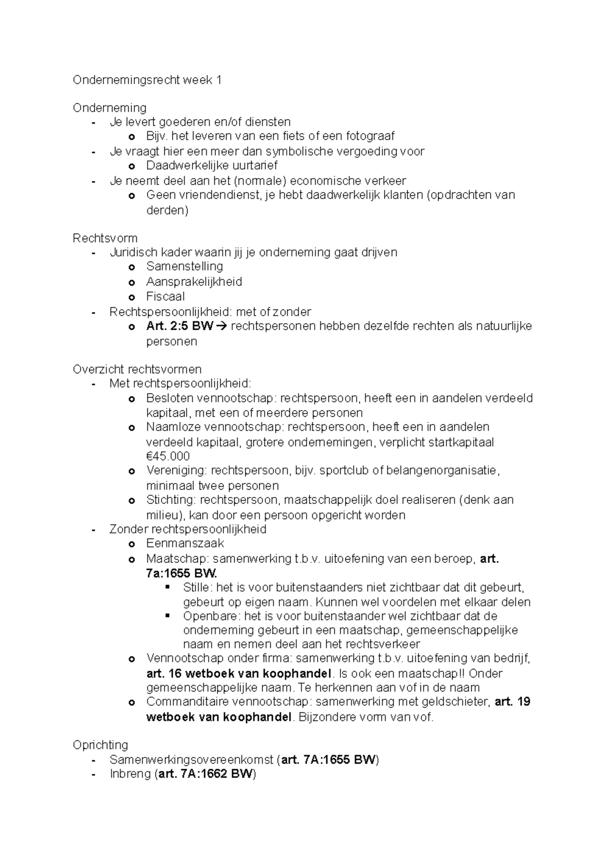 Ondernemingsrecht Samenvatting - Juridische Hogeschool - Studeersnel