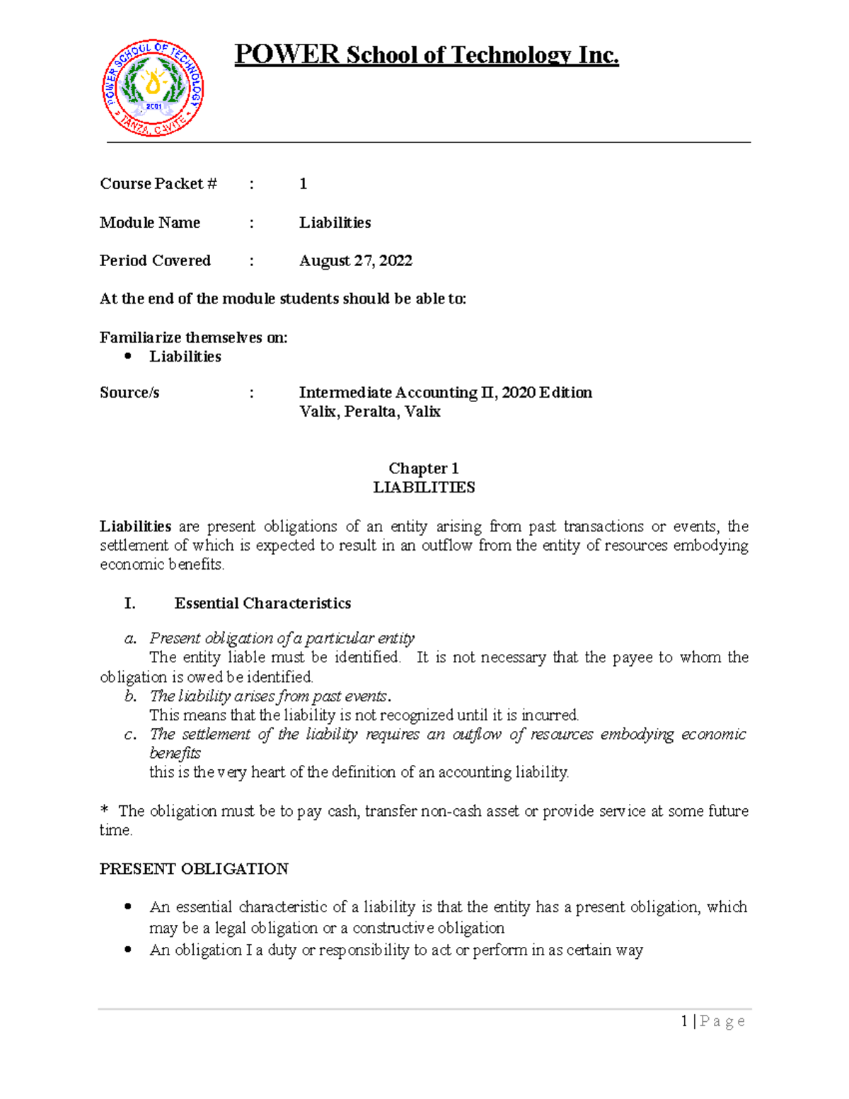 Lecture-1 Liabilities - POWER School of Technology Inc. Subject Code ...