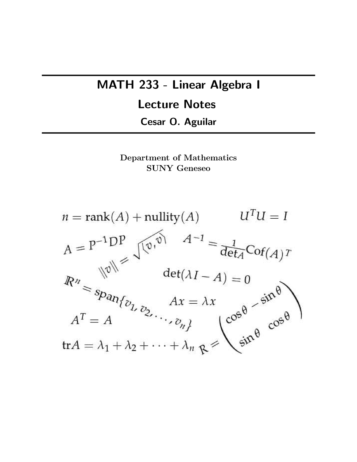 Main Notes - MATH 233 - Linear Algebra I Lecture Notes Cesar O. Aguilar ...