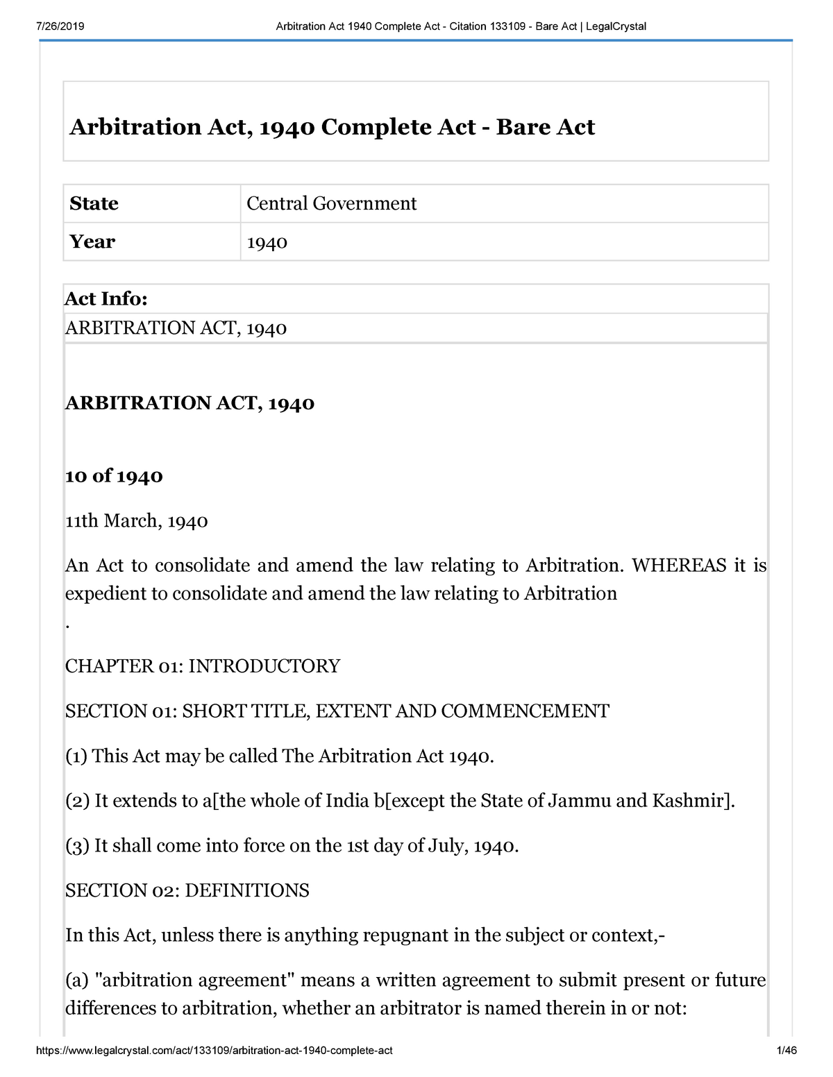 arbitration-act-of-1940-complete-act-bare-acts-llb-delhi-studocu