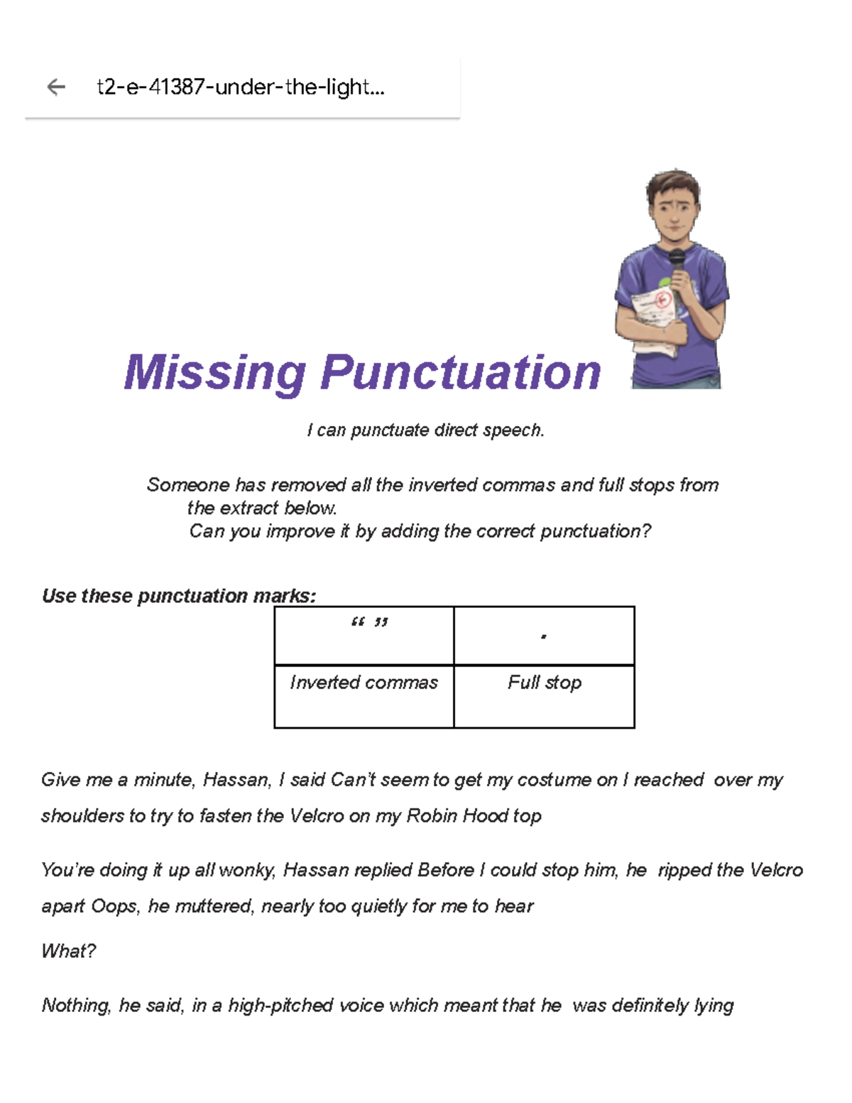 T2-e-41387-under-the-lights-direct-speech-punctuation-activity-sheet ...