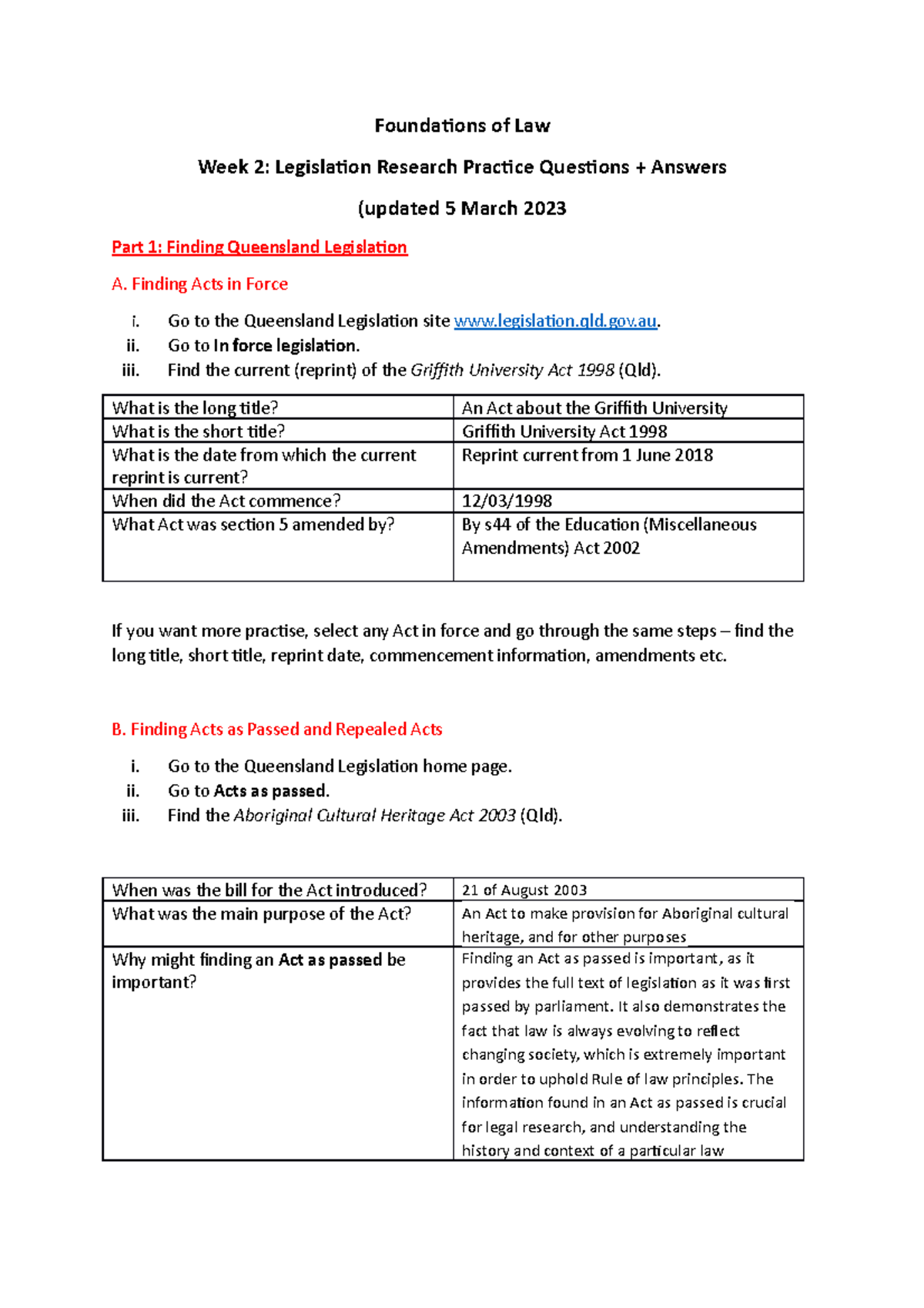 Week 2 - Legislation Research Practice Questions - Finding Acts in ...