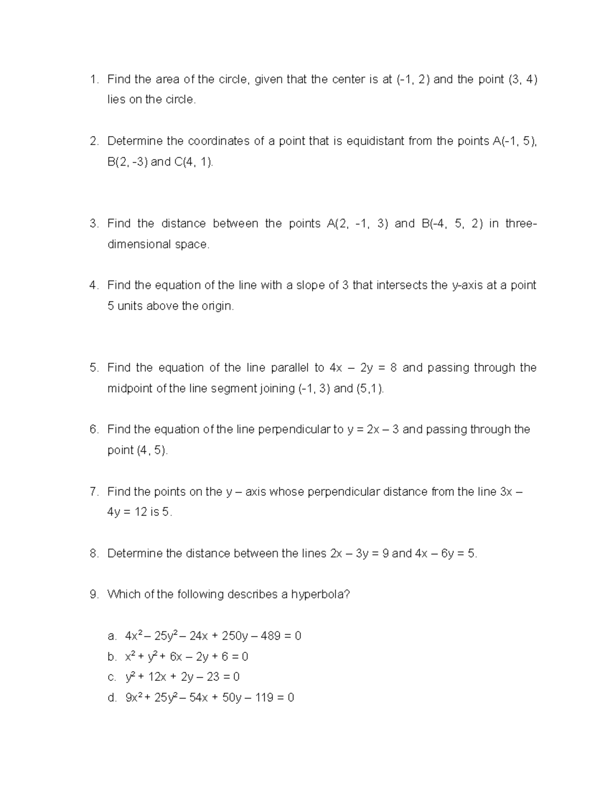 Problems - Analytical Geometry - Find the area of the circle, given ...
