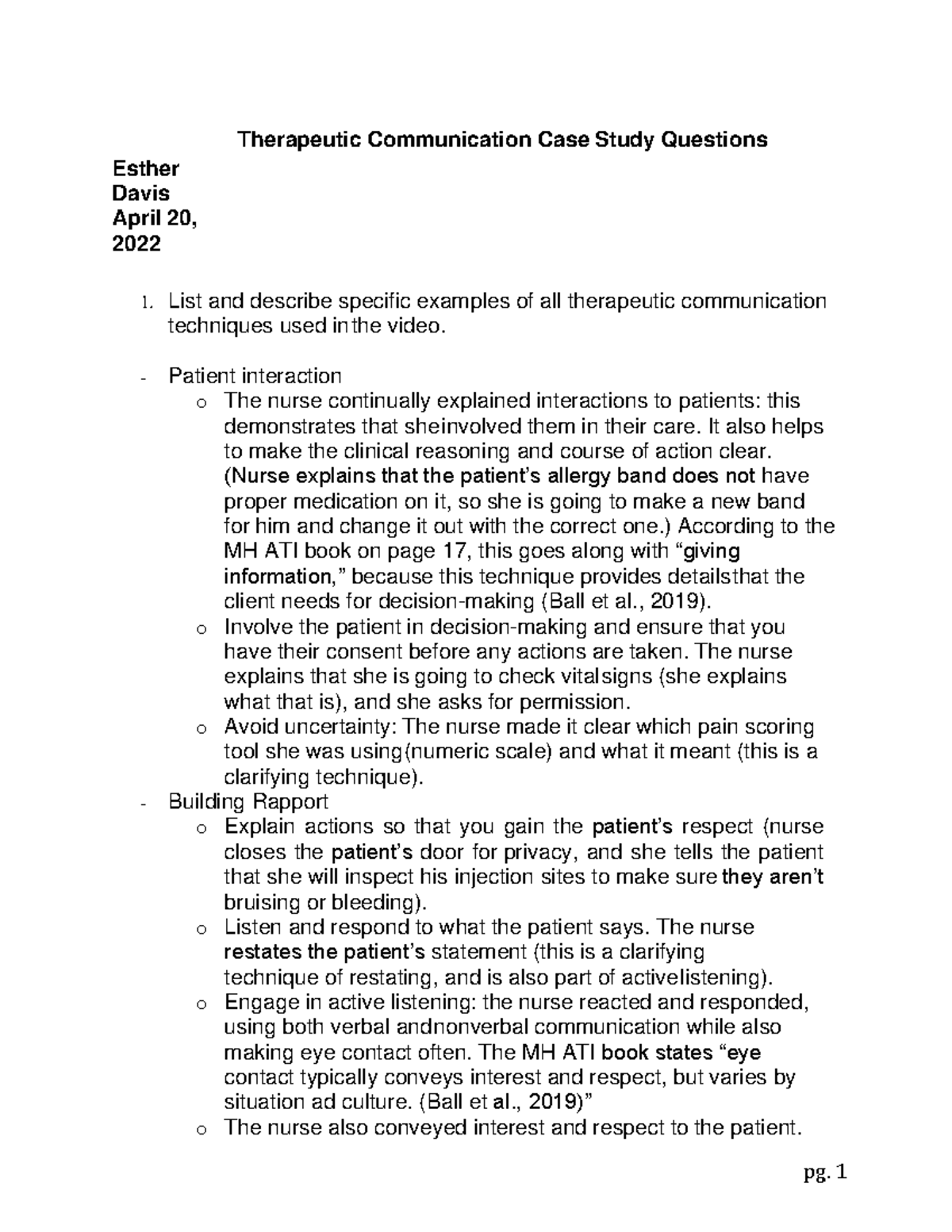 Therapeutic Communication Case Study Answers Therapeutic