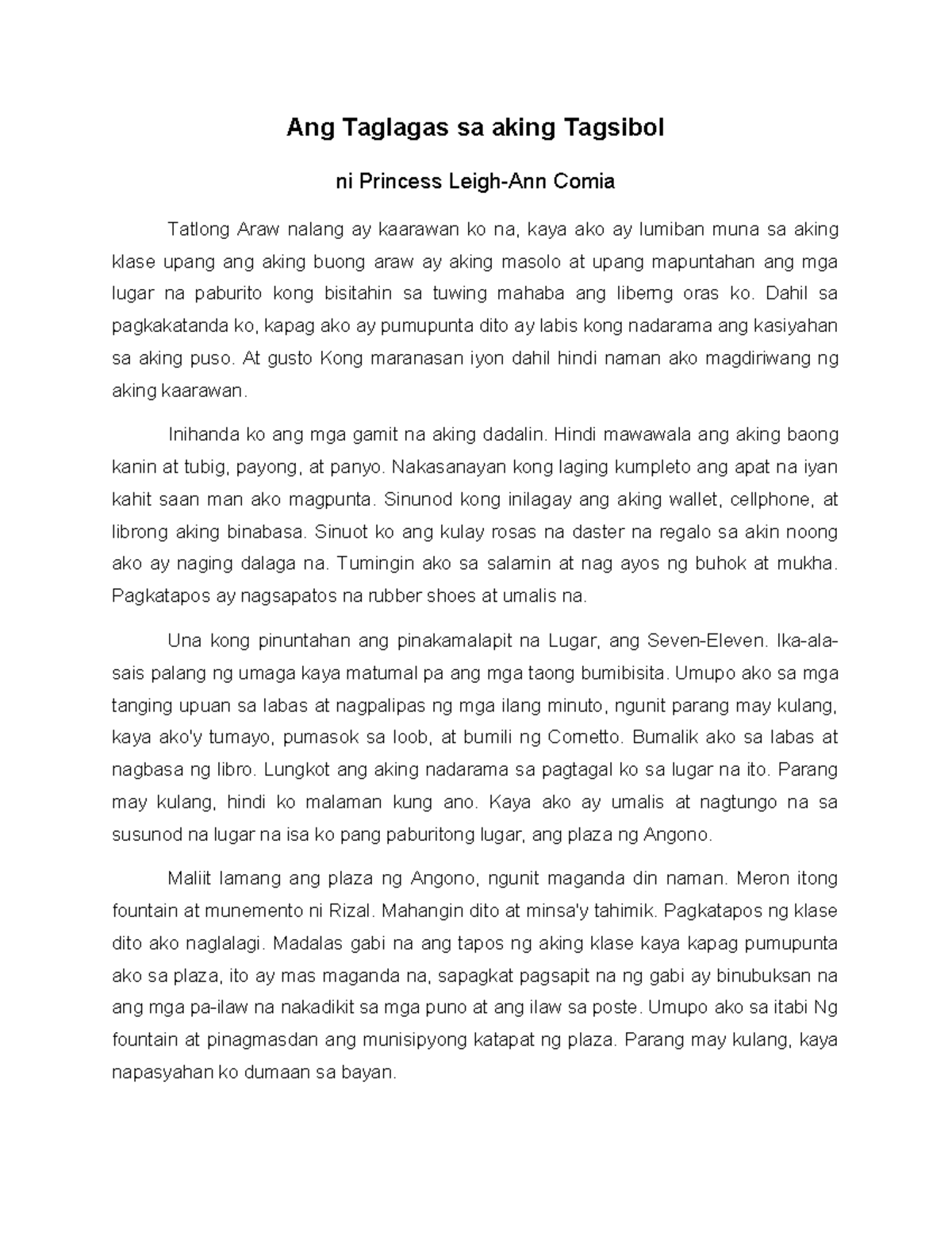 Ang Taglagas sa aking Tagsibol - Dahil sa pagkakatanda ko, kapag ako ay ...