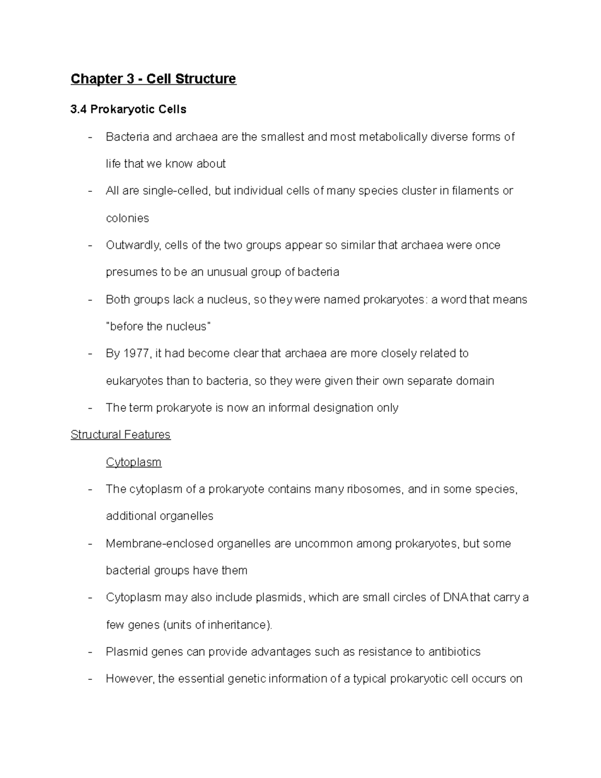 BIO 101 - Chapter 3.4 Notes - Chapter 3 - Cell Structure 3 Prokaryotic ...