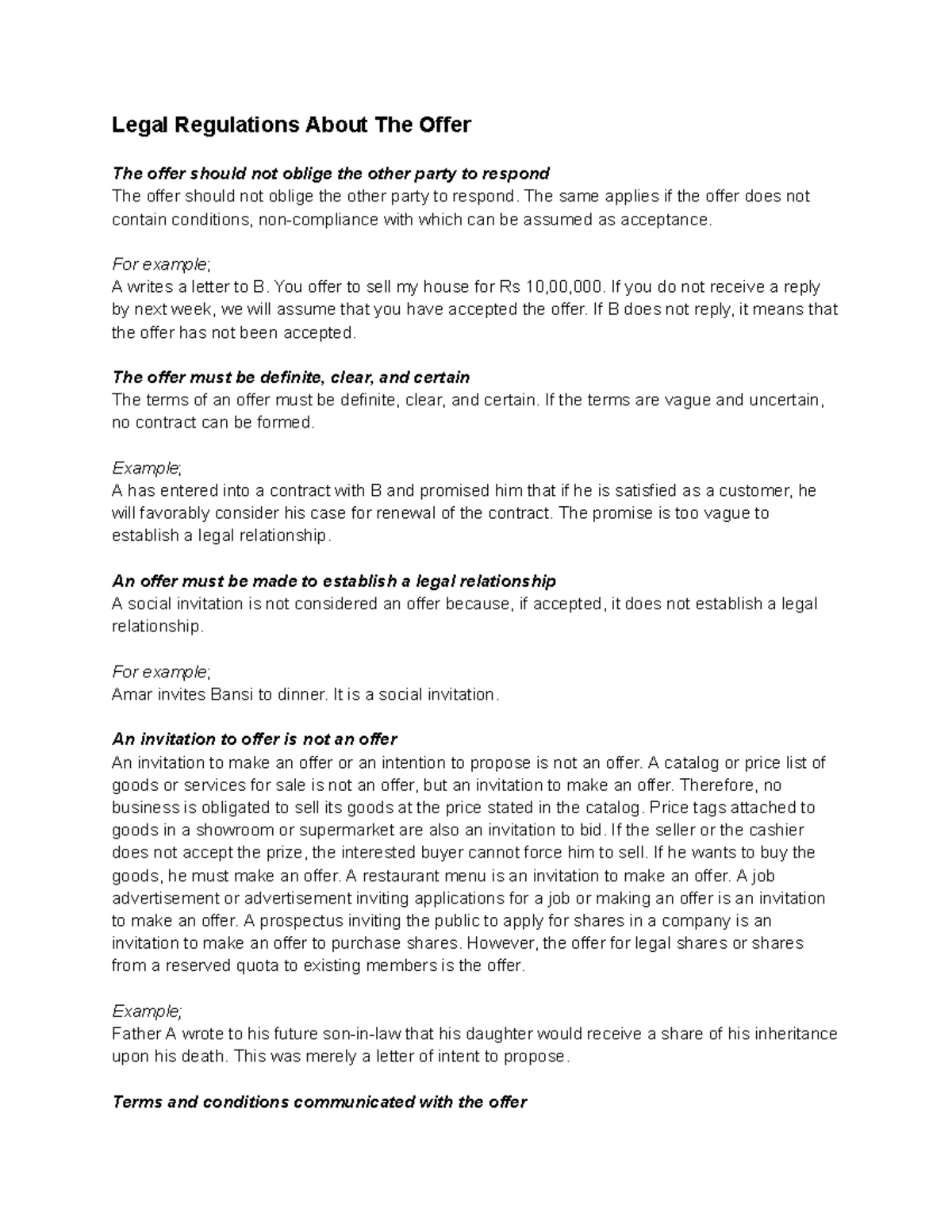 Legal Regulations About The Offer - The same applies if the offer does ...