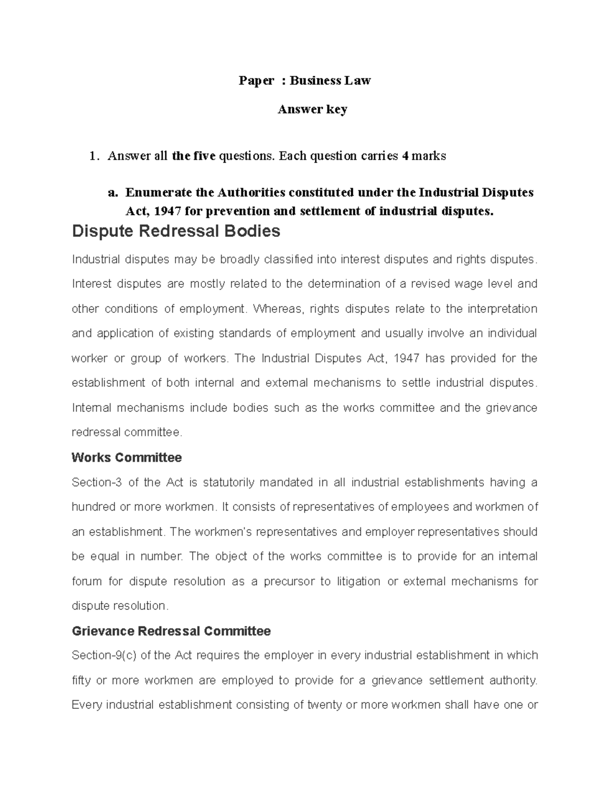 Business LAW Internal Question Paper.docx - Paper : Business Law Answer ...