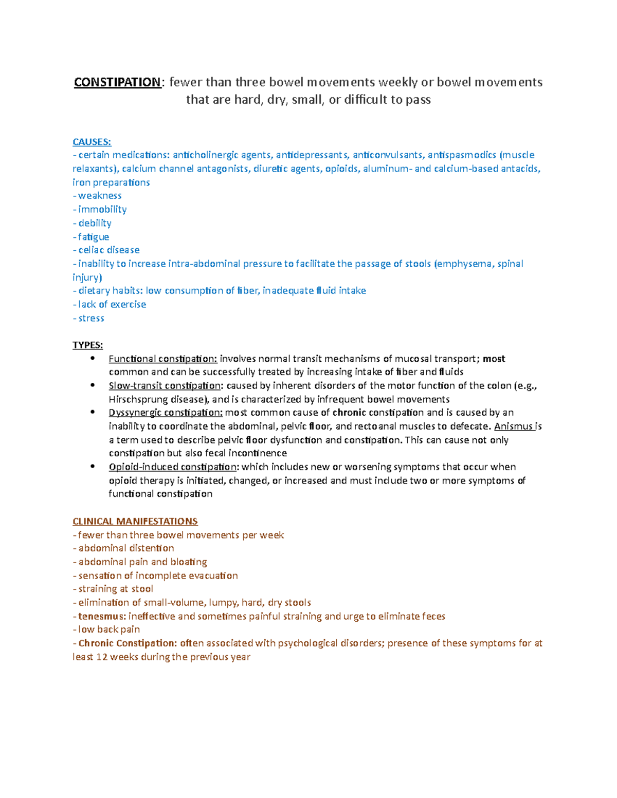 Constipation concept map - CONSTIPATION: fewer than three bowel ...