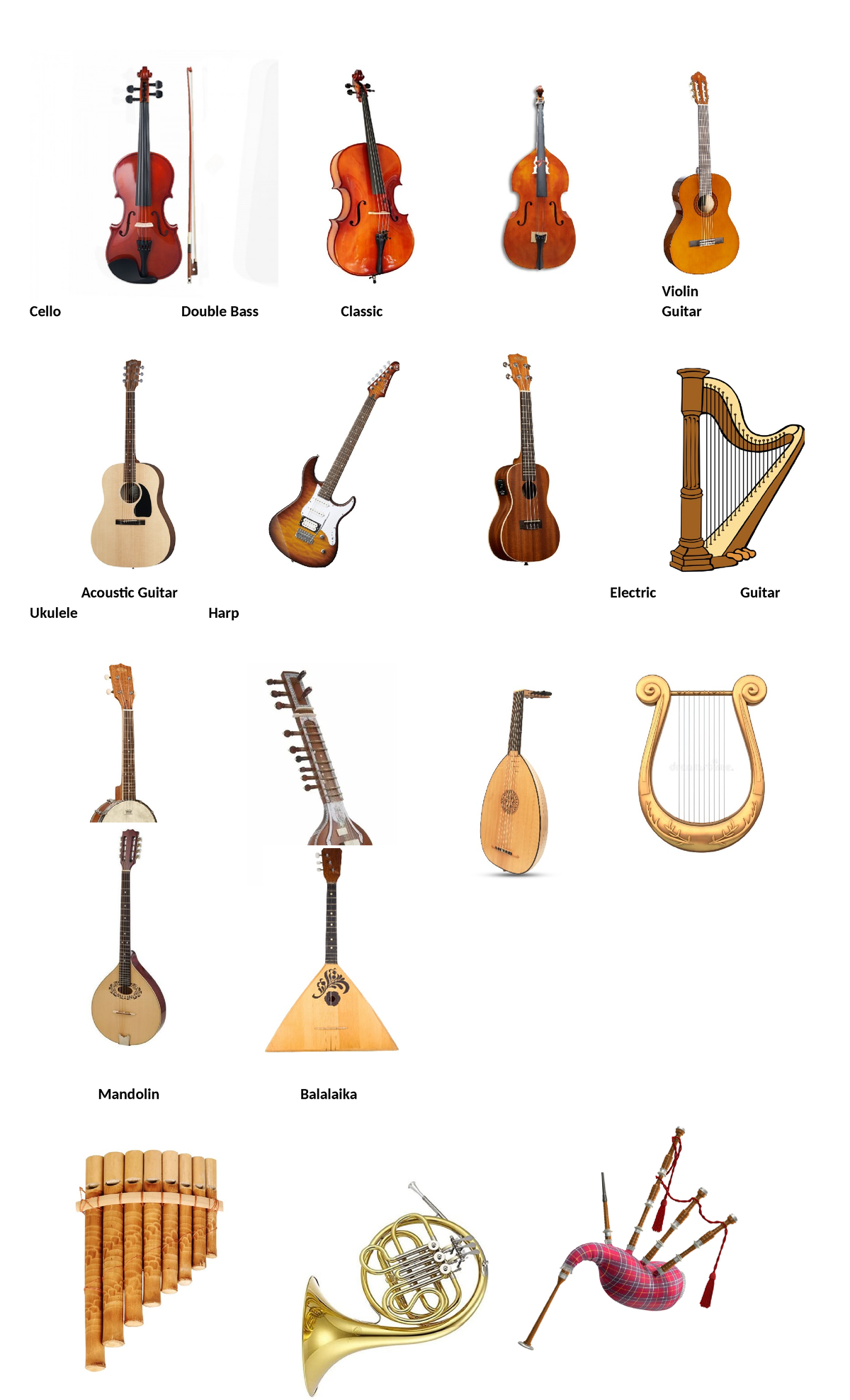 Music Instruments - Education - Violin Cello Double Bass Classic Guitar ...