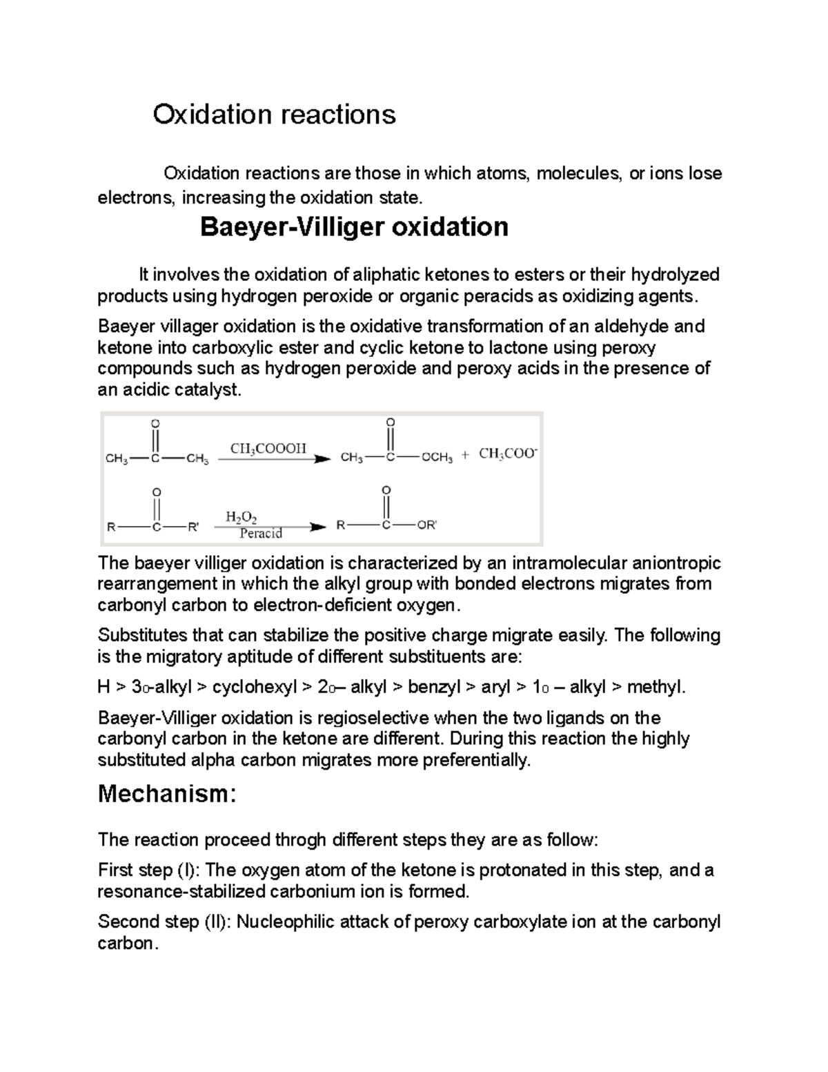 Oxidation reactions - lecture - Oxidation reactions Oxidation reactions ...