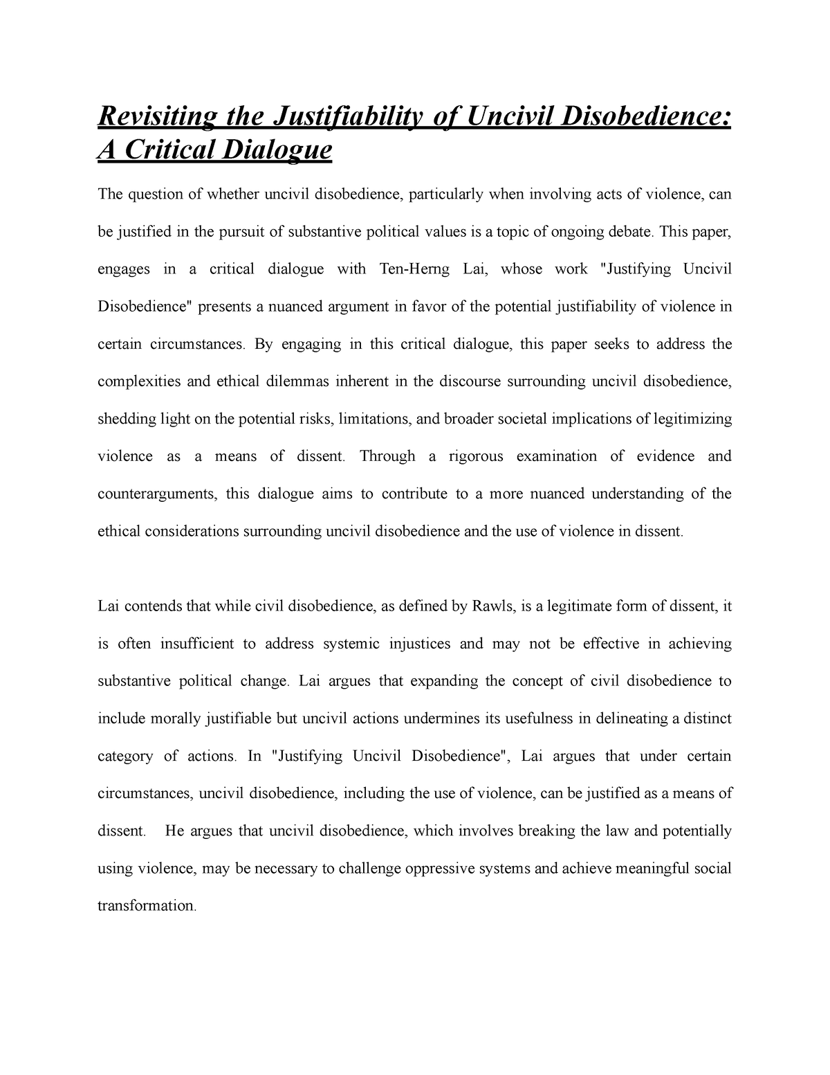 Ethics Final Paper - Revisiting the Justifiability of Uncivil ...