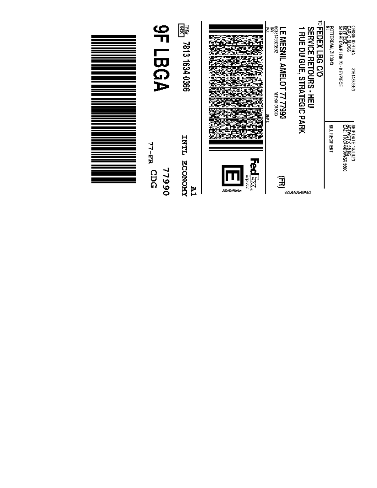 Return label 901007385 - ####### SHIP DATE: 18JUL ####### TO (FR ...