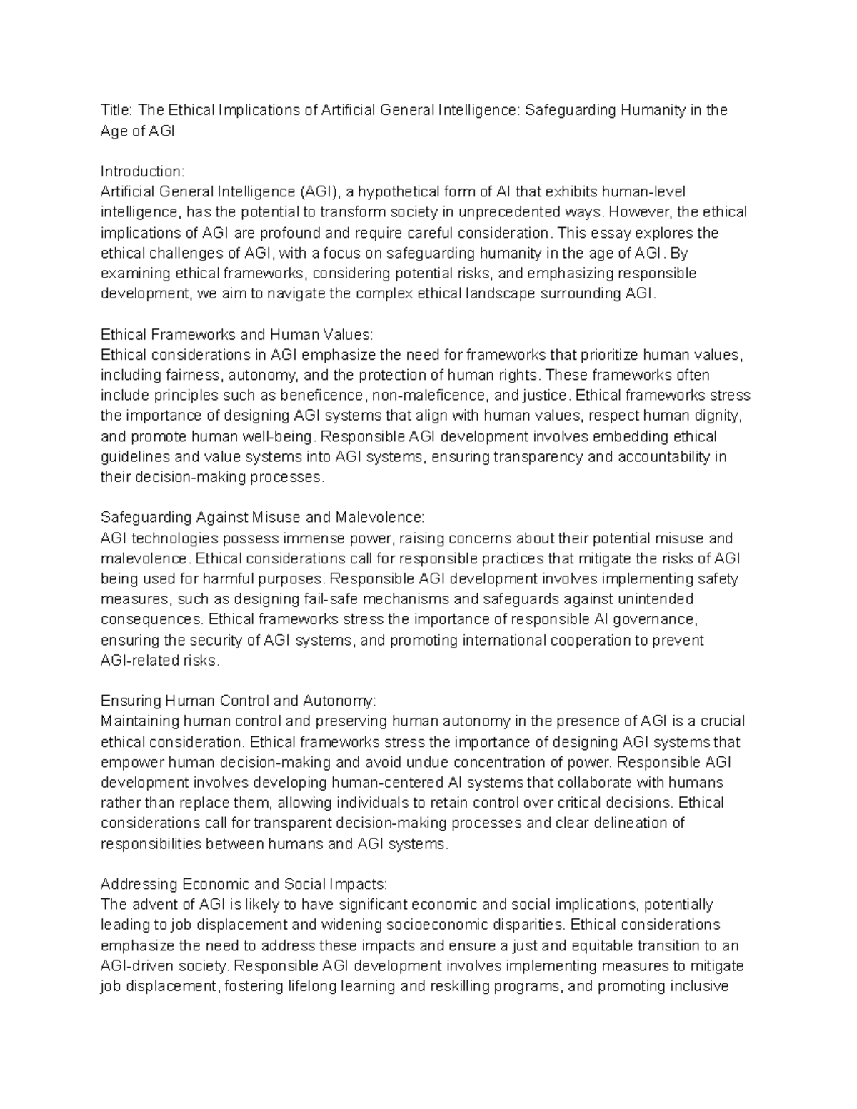 Title The Ethical Implications of Artificial General Intelligence ...