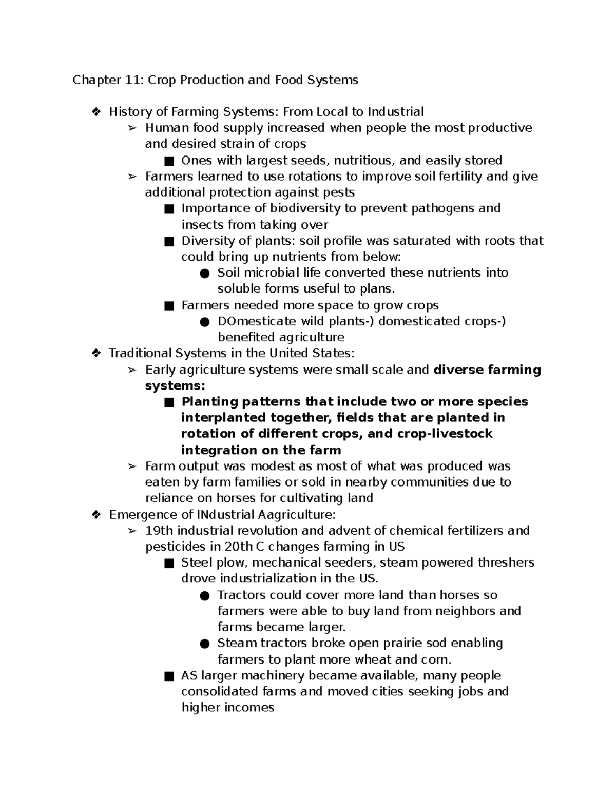 Readings for Class 2 Chapter 11 Crop Production and Food Systems