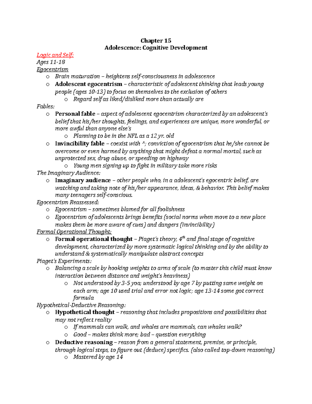 Chapter 15 - TB Notes - Rosenthal - Chapter 15 Adolescence: Cognitive ...