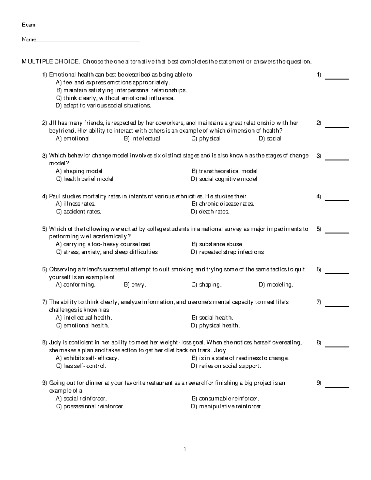 Ch 2a - Notes - Exam Name___________________________________ MULTIPLE ...