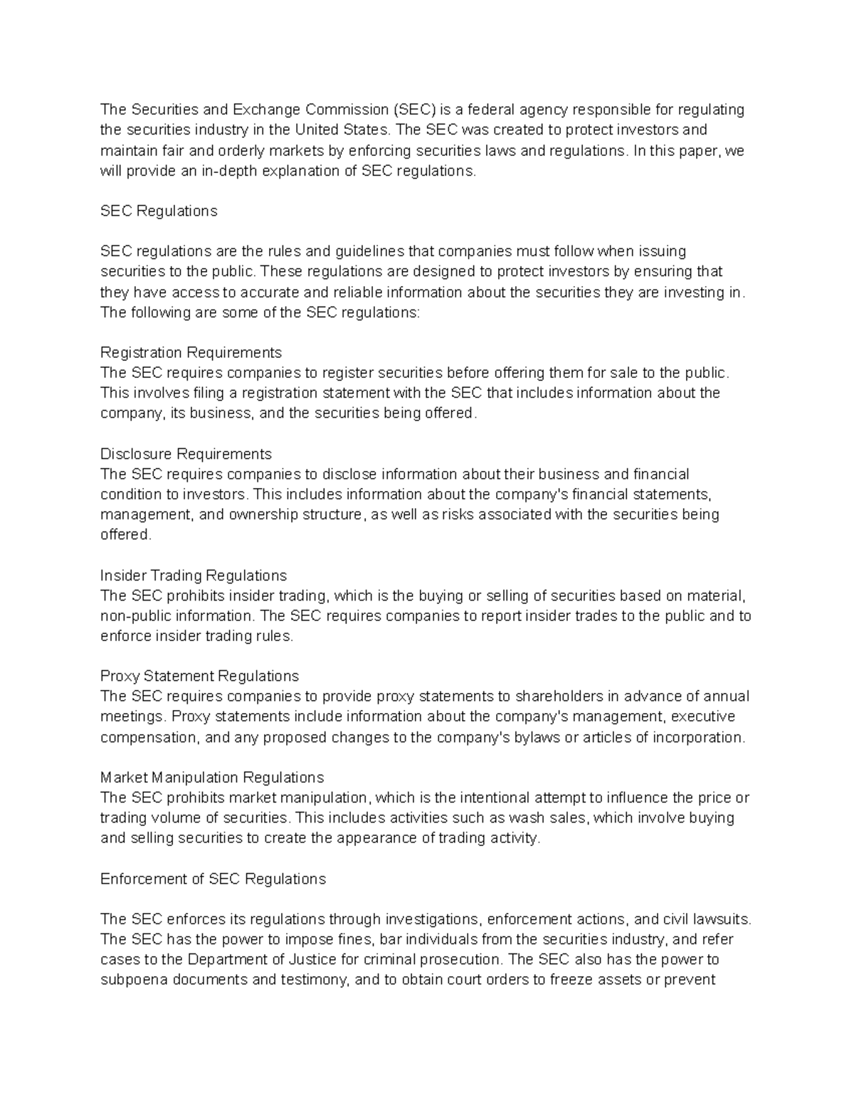 Securities and Exchange Commission Regulations - The Securities and ...