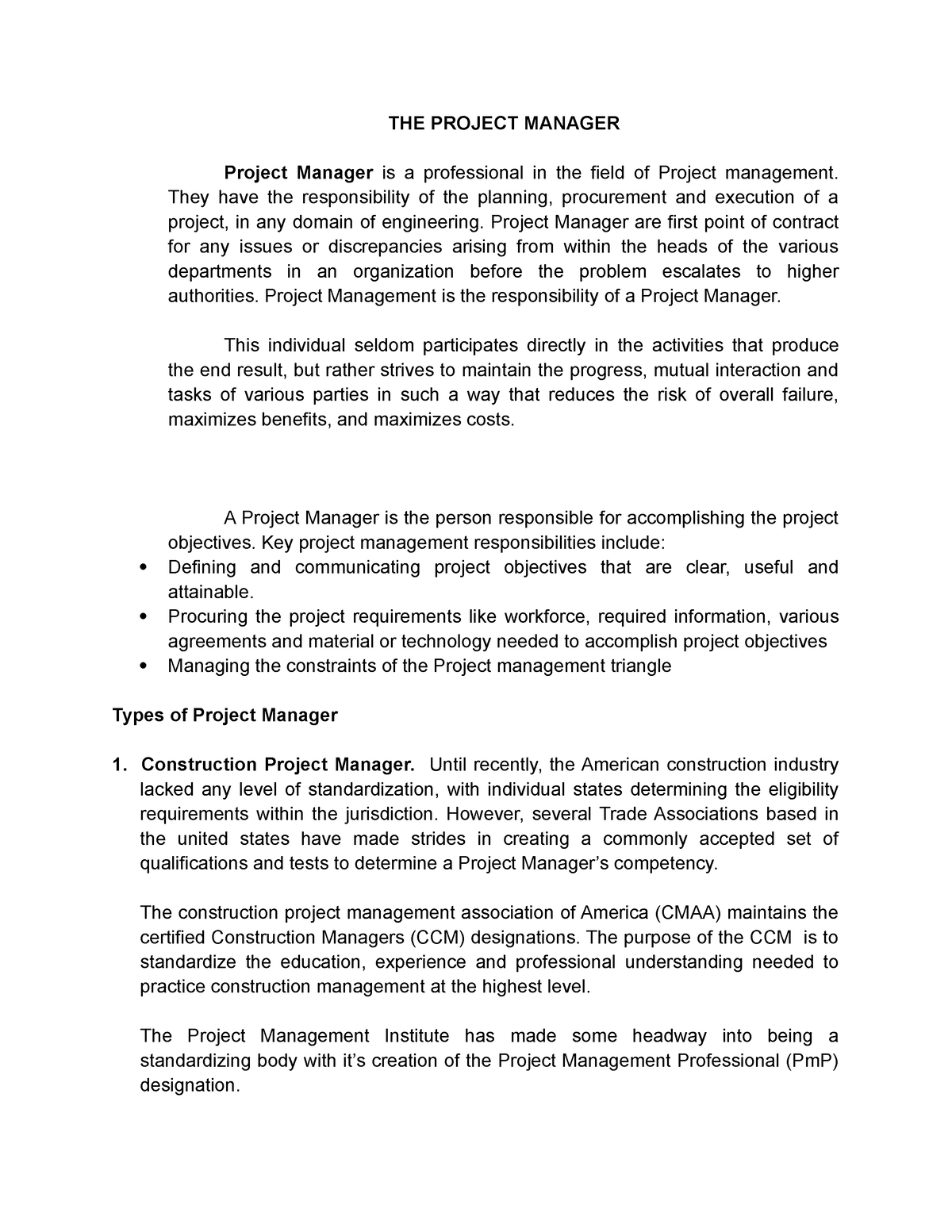 THE Project Manager - THE PROJECT MANAGER Project Manager is a ...