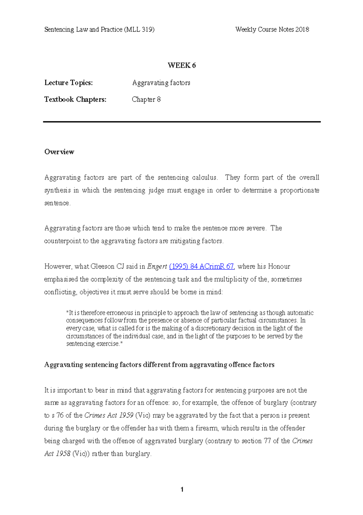 Sentencing Notes - Week 6 - Sentencing Law and Practice (MLL 319 ...