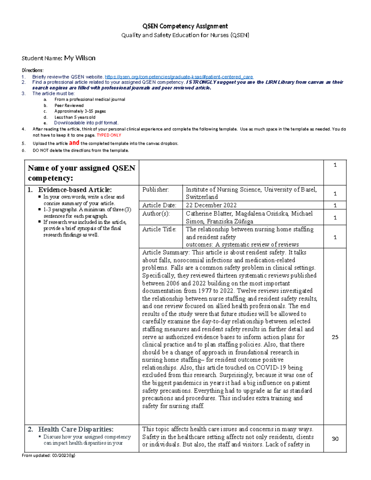 QSEN Competency Assignment - QSEN Competency Assignment Quality and ...