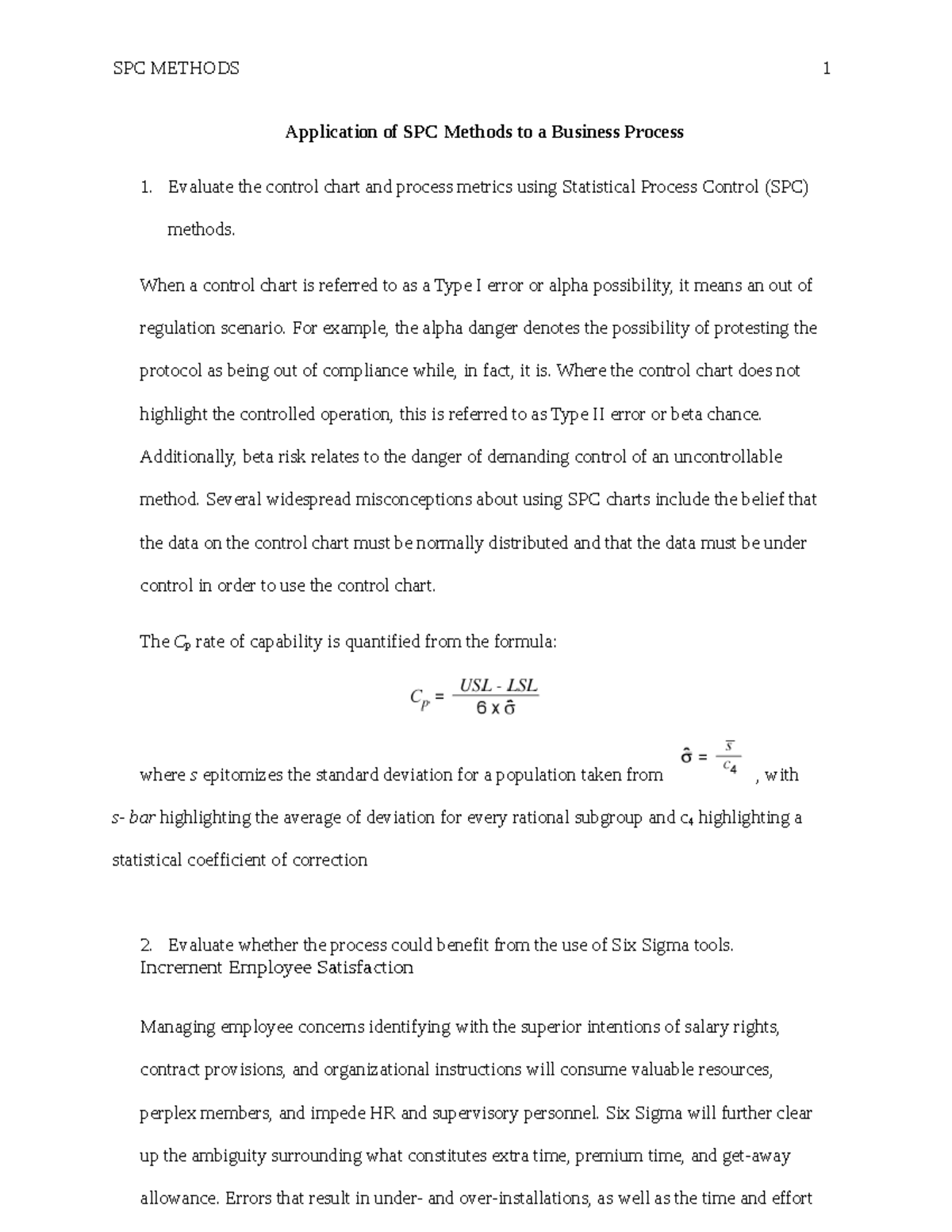 Statistical Process Control Methods Report - Application of SPC Methods ...