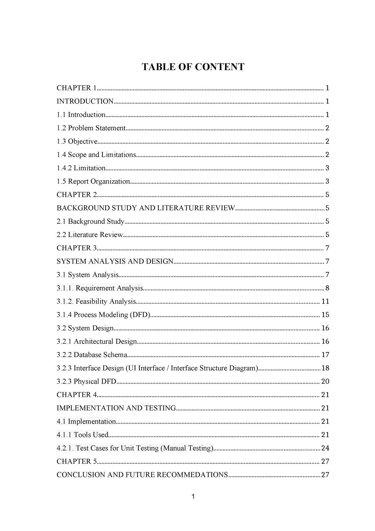 Project - TABLE OF CONTENT CHAPTER - Studocu