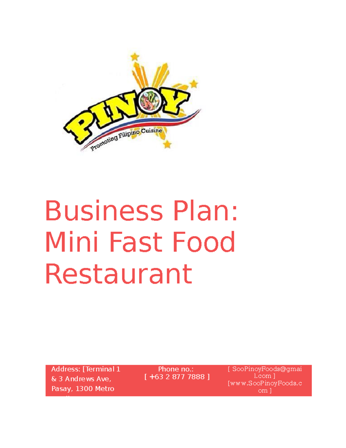 Business Plan Mini Fast Food Restaurant Business Plan Mini Fast Food