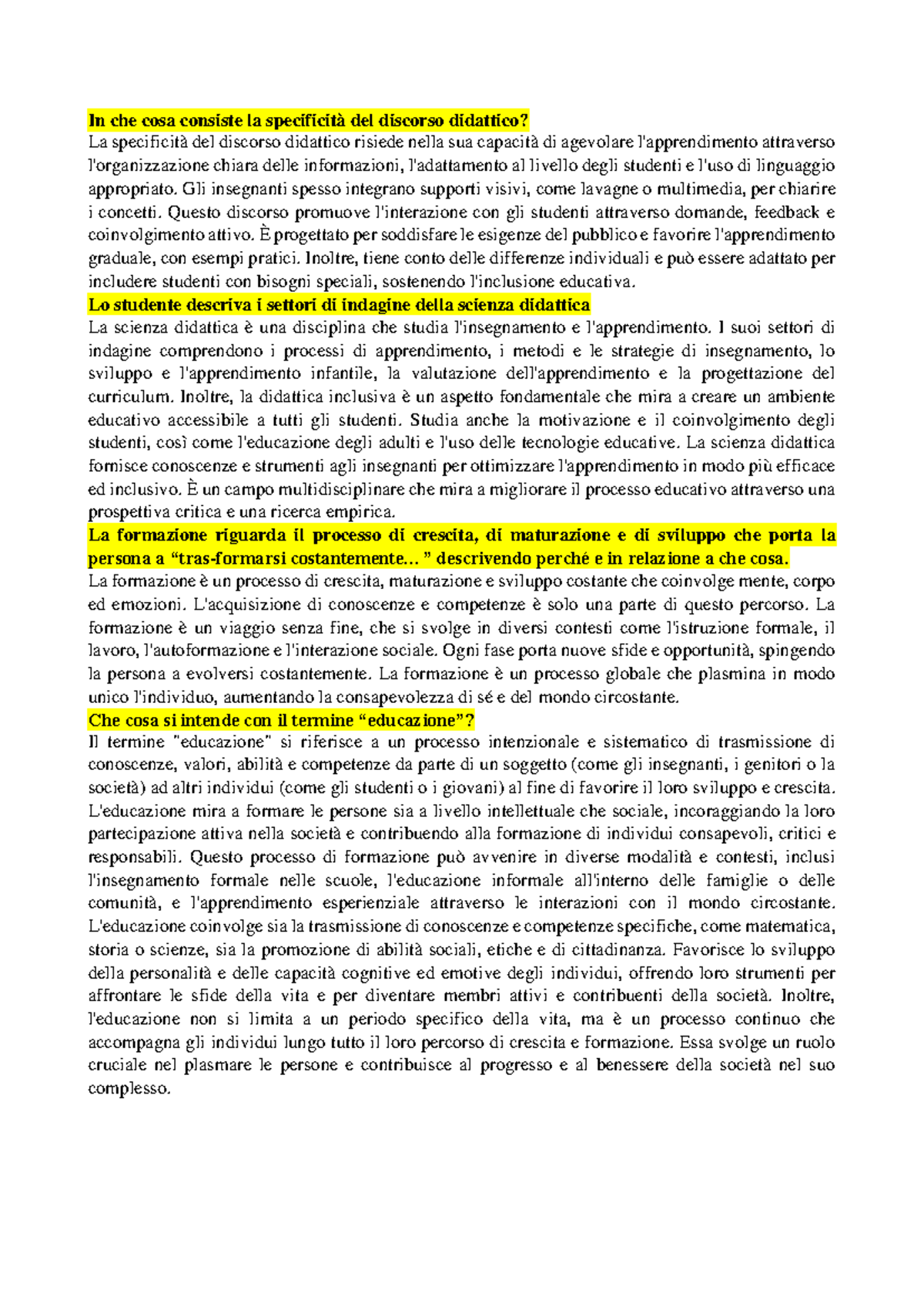 Risposte Domande Aperte - Didattica e Pedagogia Speciale - In che cosa ...