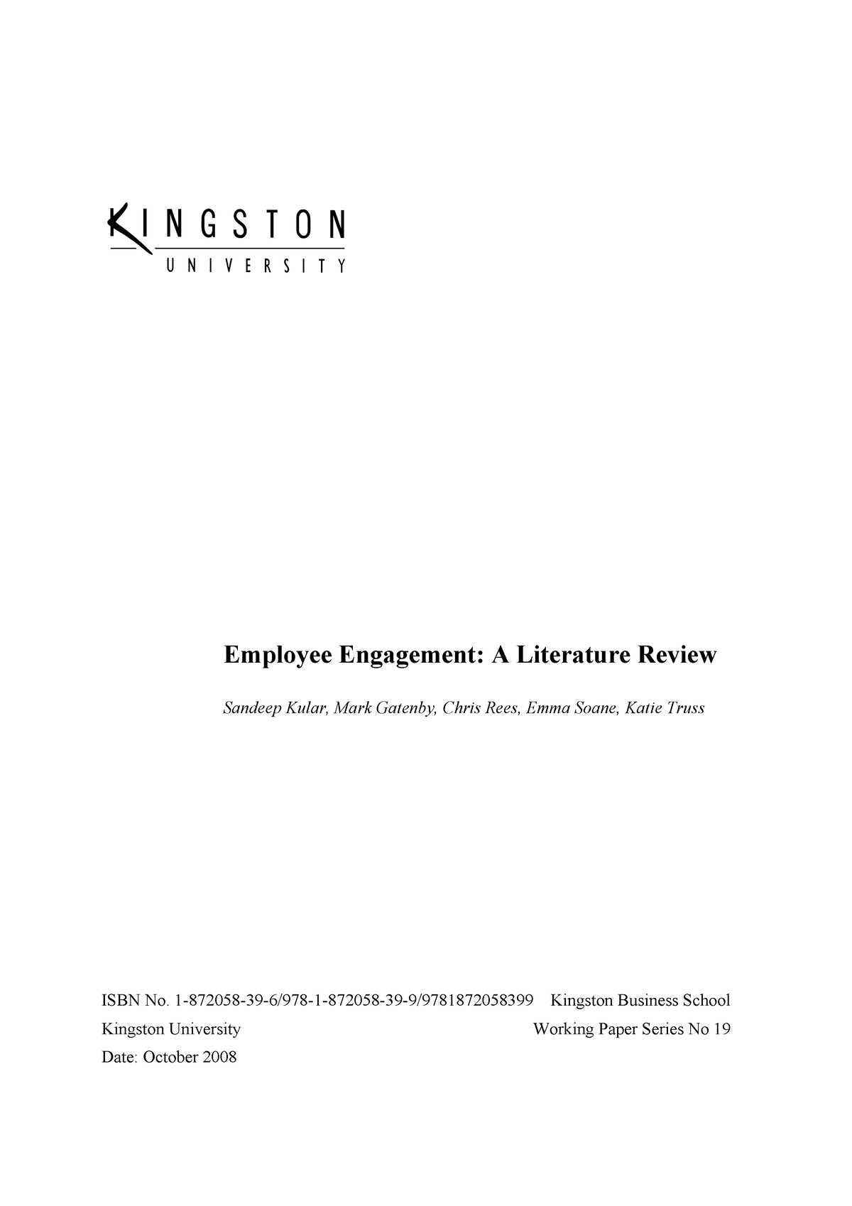 employee engagement a literature review kular