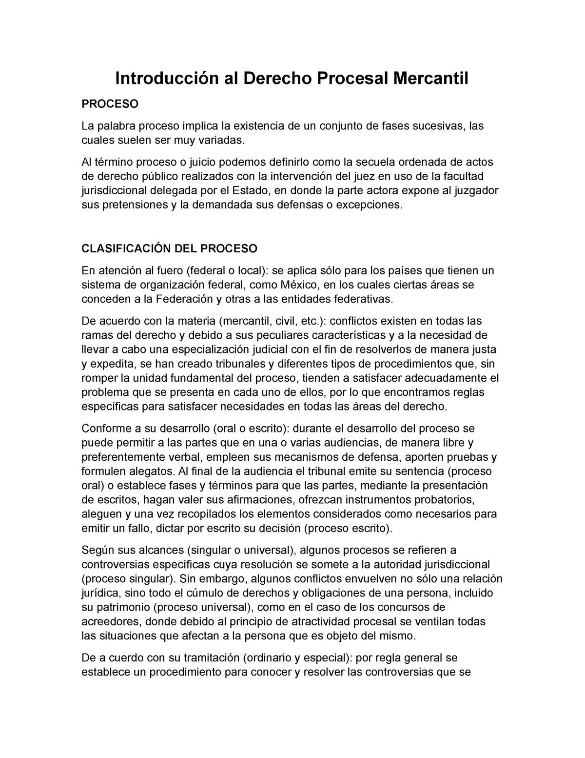 Introducción Al Derecho Procesal Mercantil Introducción Al Derecho Procesal Mercantil Proceso 4370