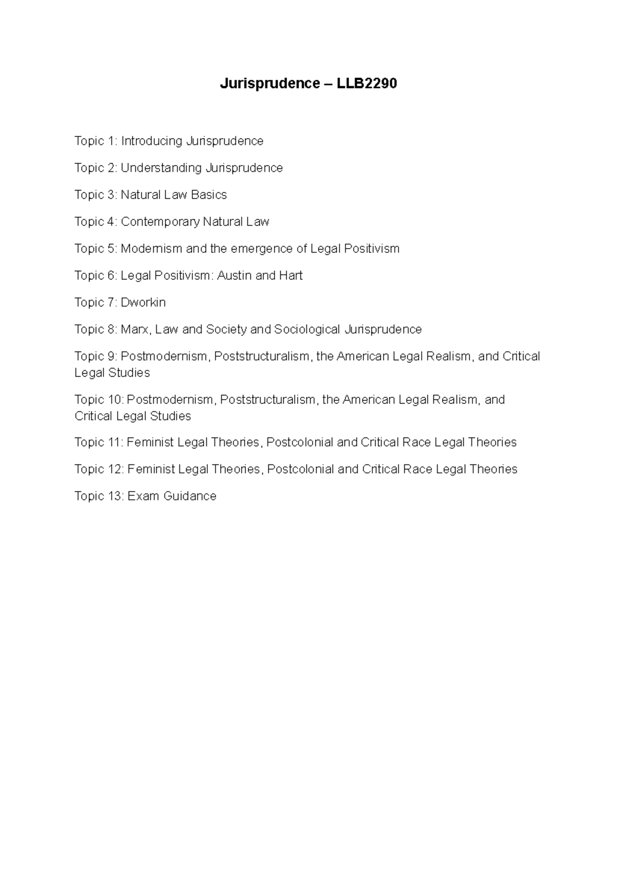 Lecture Notes Summary Jurisprudence LLB Topic 1 Introducing