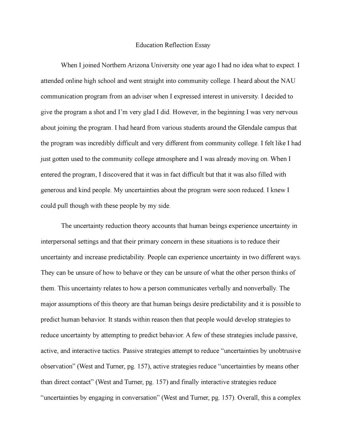 college essay about uncertainty