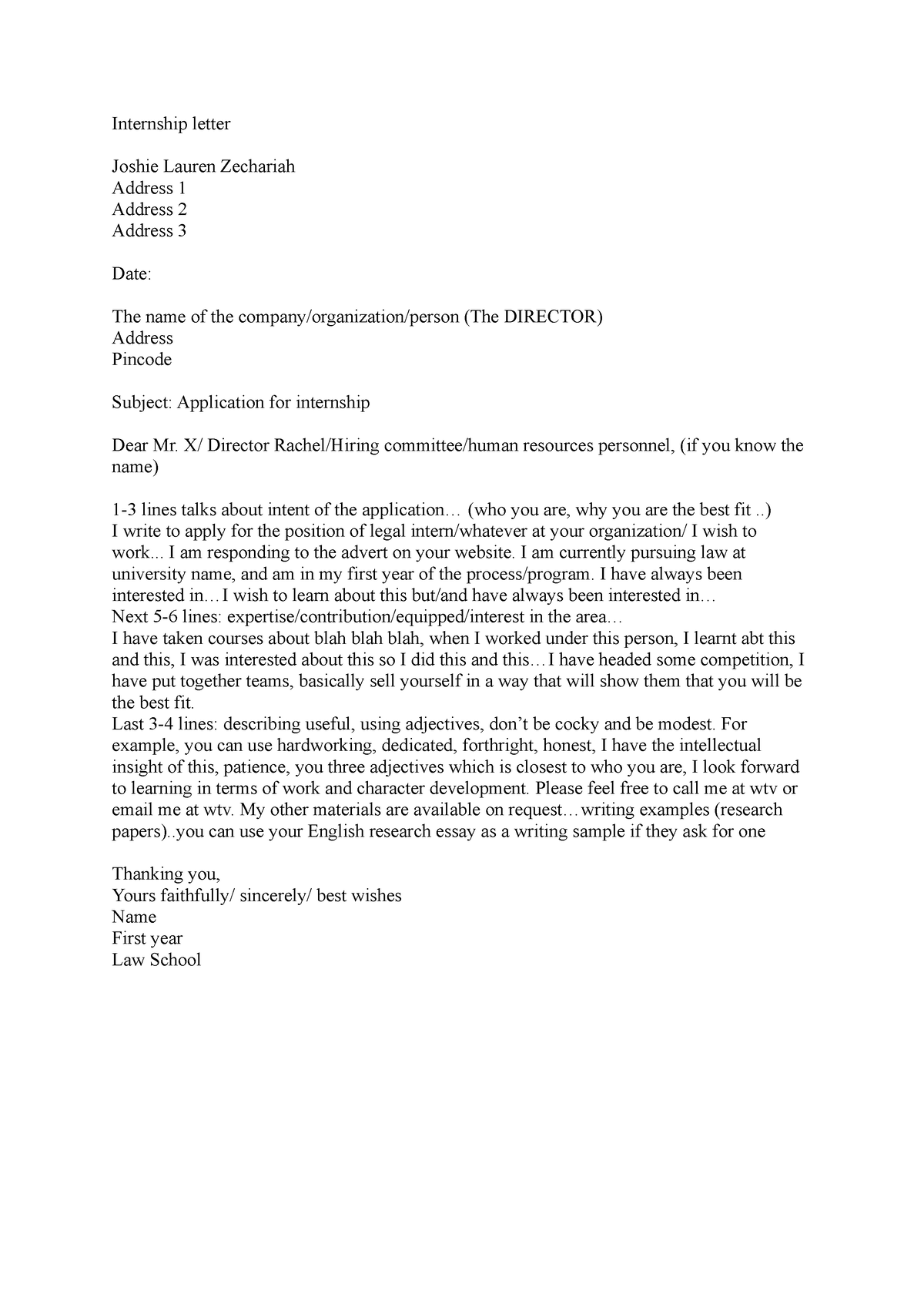 Internship letter - Internship letter Joshie Lauren Zechariah Address 1 ...