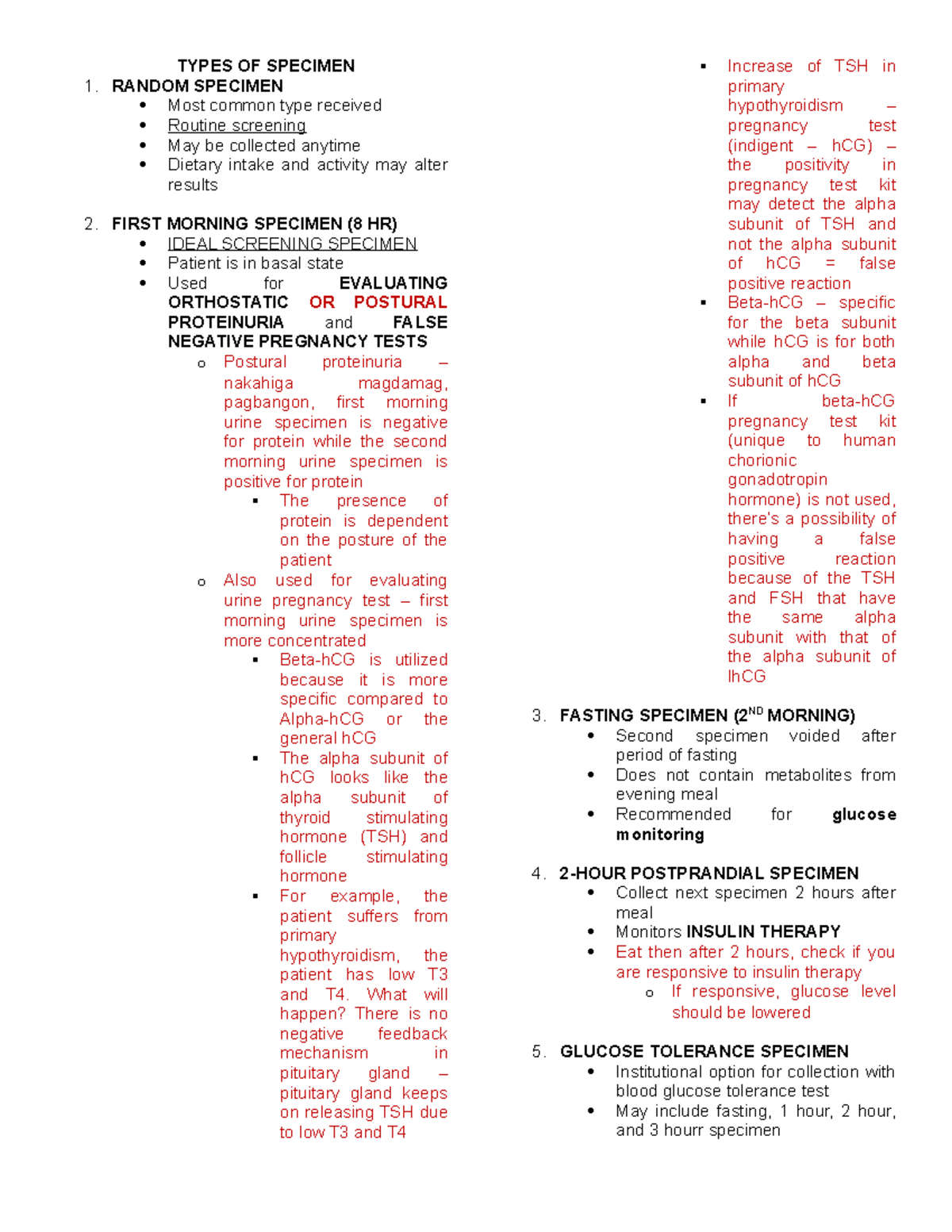 AUBF Types of Specimen TYPES OF SPECIMEN 1. RANDOM SPECIMEN Most