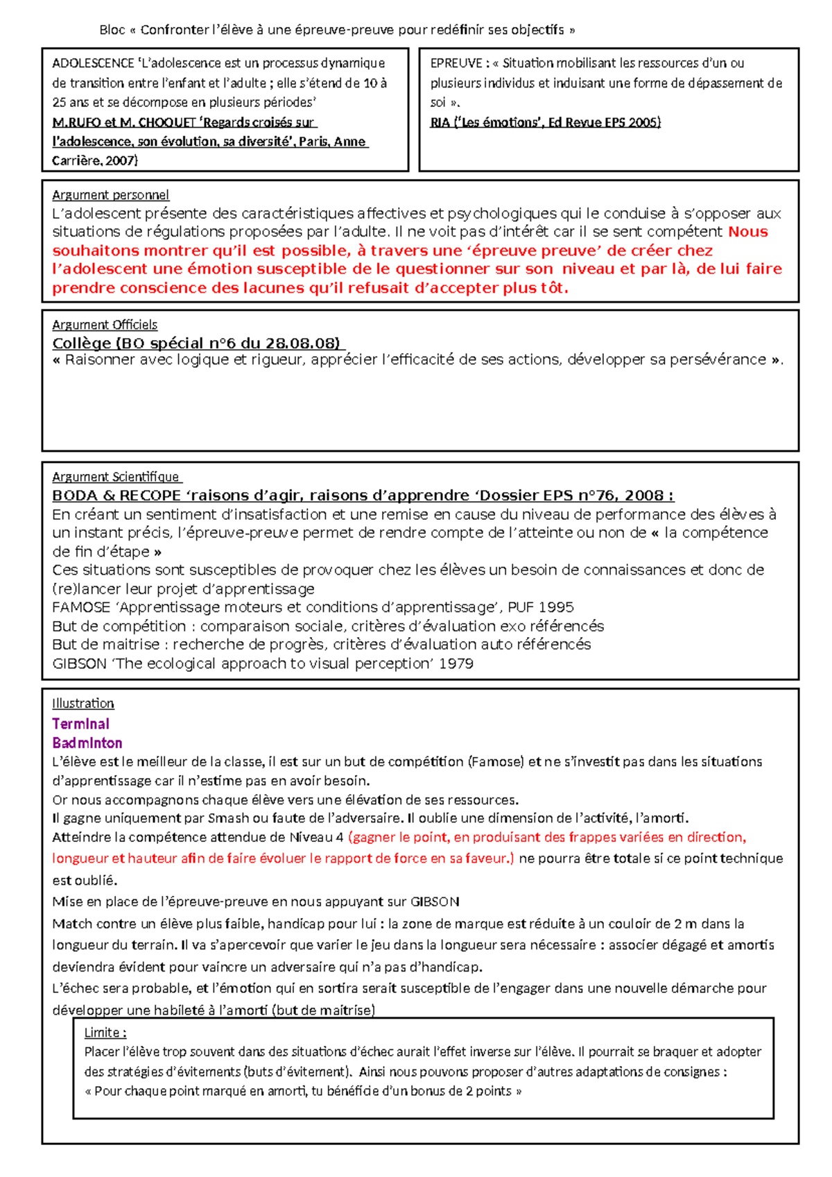 Bloc ADO epreuve-preuve - Bloc « Confronter l’élève à une épreuve ...
