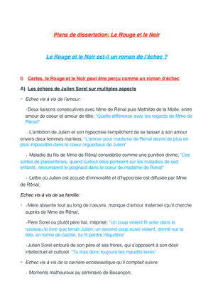 Plans De Dissertations Sur Le Rouge Et Le Noir De Stendhal Plans De Dissertation Le Rouge Et Le Studocu