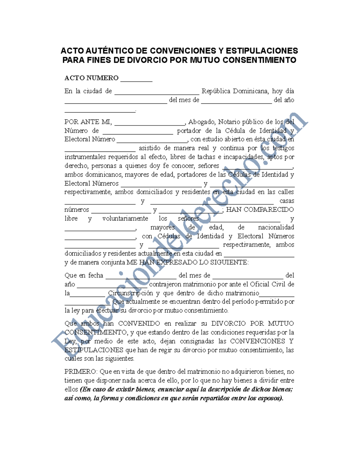 Divorcio Por Mutuo Consentimiento Acto AutÉntico De Convenciones Y