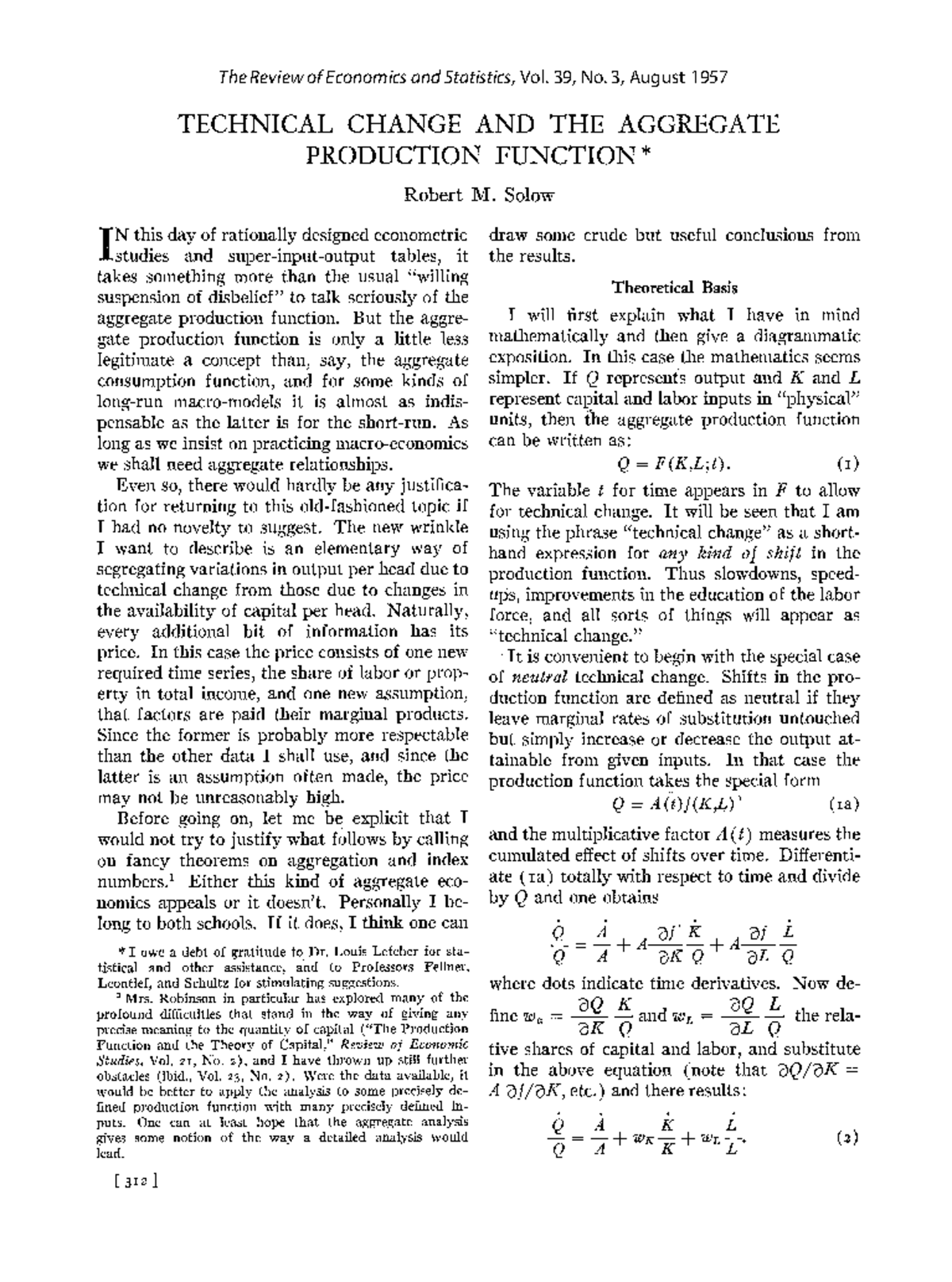 Technical Change AND THE Aggregate PRo Function - TECHNICAL CHANGE AND ...