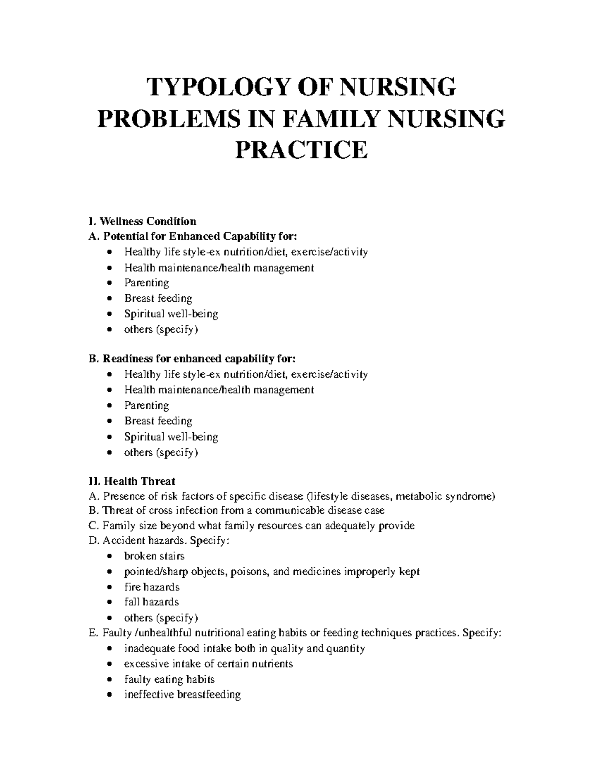 Typology OF Nursing Problems IN Family Nursing Practice AY 2024-2025 ...