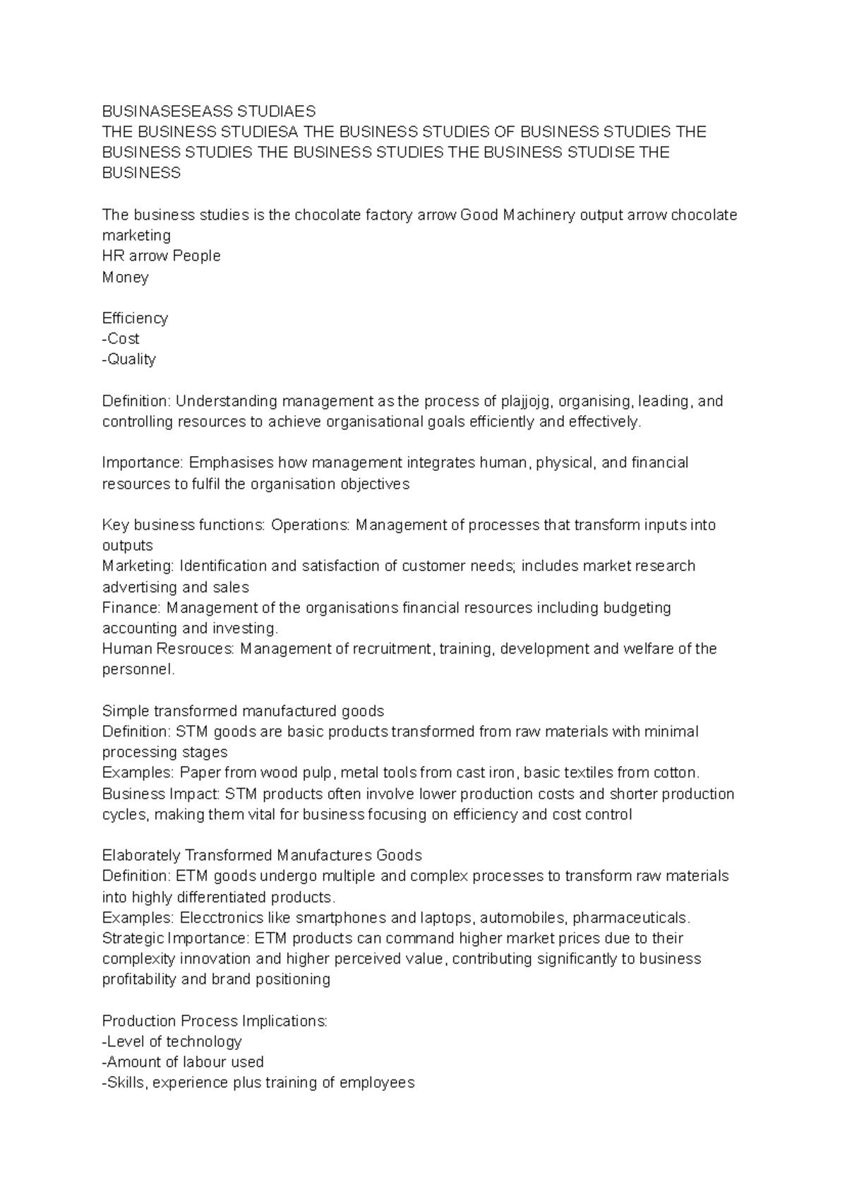 Business studies notes - BUSINASESEASS STUDIAES THE BUSINESS STUDIESA ...
