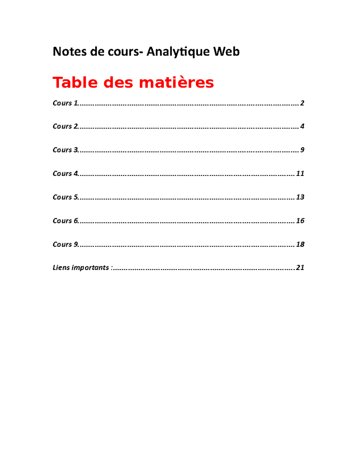 Notes de cours - - Studocu