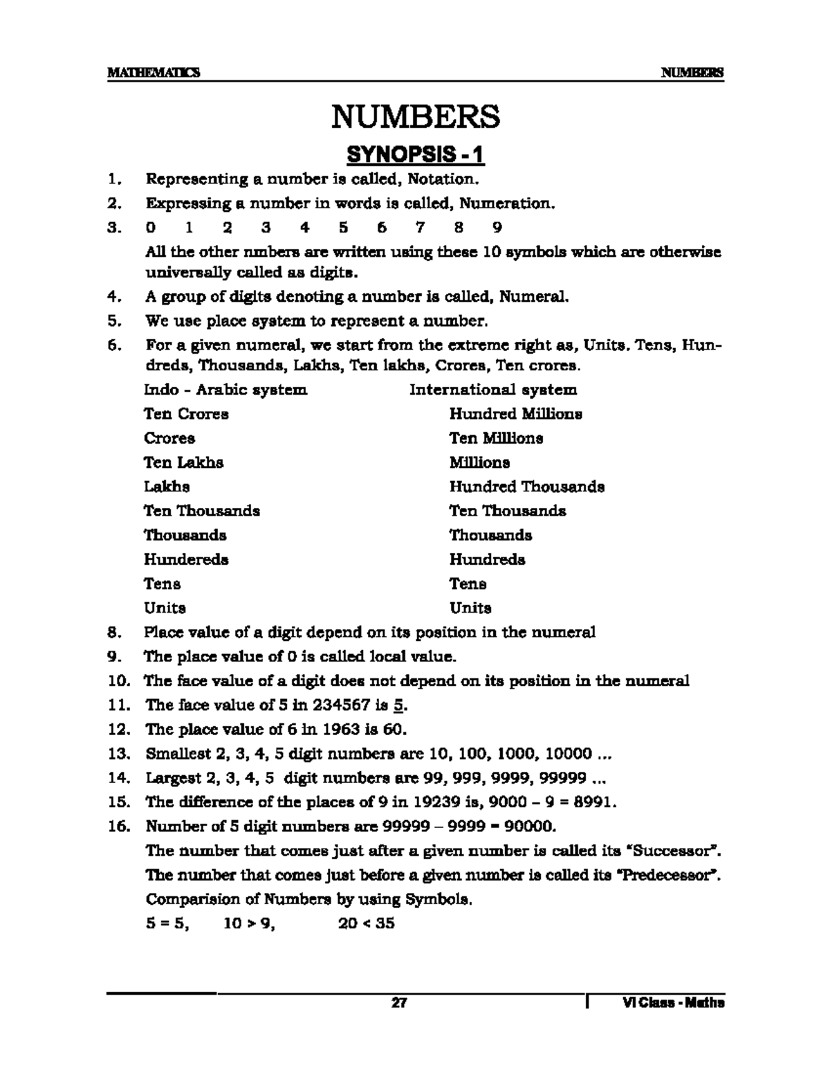 Class 6 Number Sysytem - this is useful material for nsejs ...