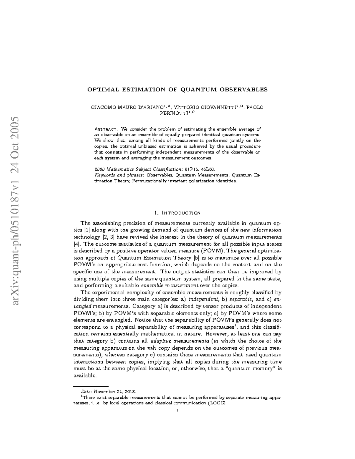 0510187 - Cours - arXiv:quant-ph/0510187v1 24 Oct 2005 OPTIMAL ...
