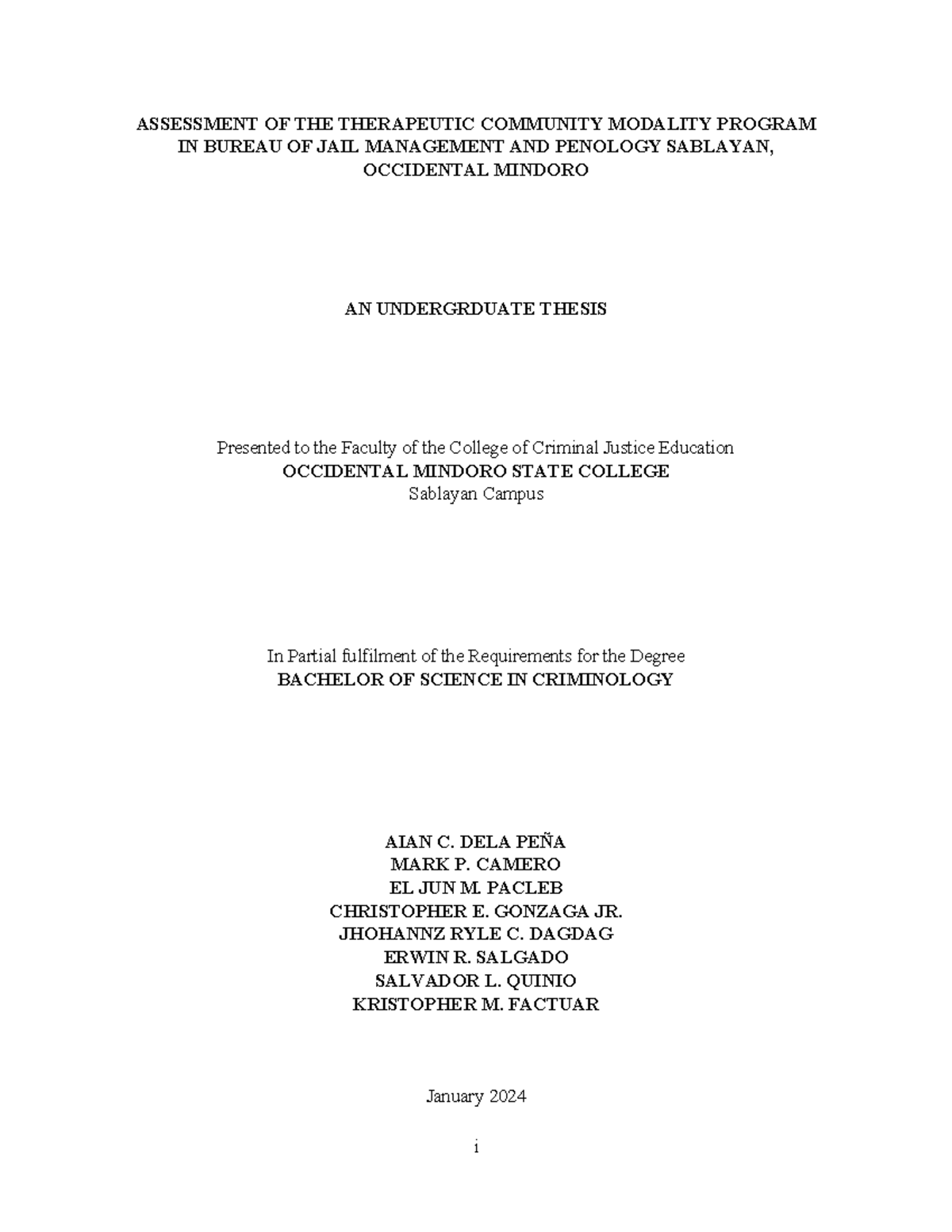 Front page thesis - For Graduating student - ASSESSMENT OF THE ...